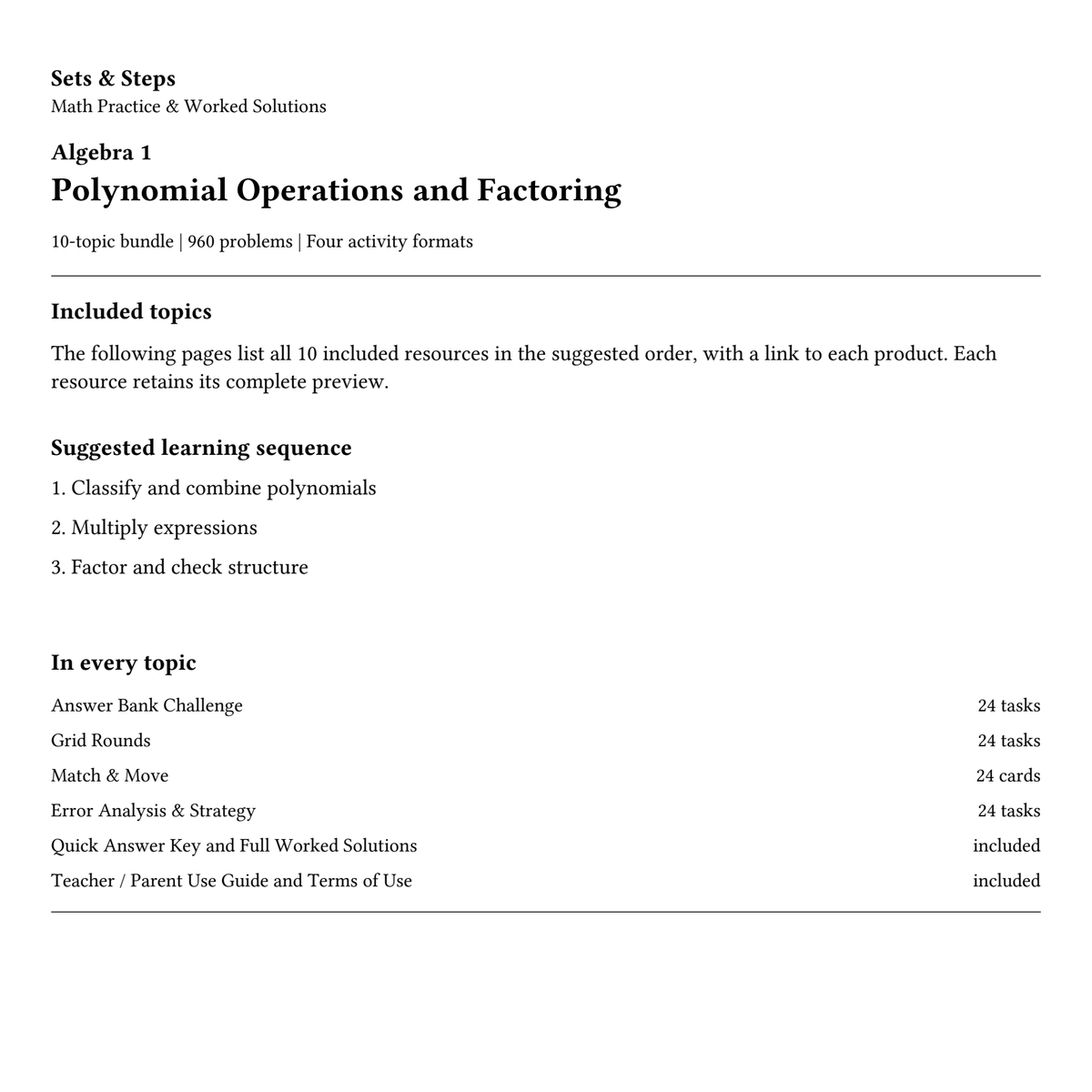 Polynomial Operations and Factoring | 10-Topic Algebra 1 Bundle — 01_Cover.png