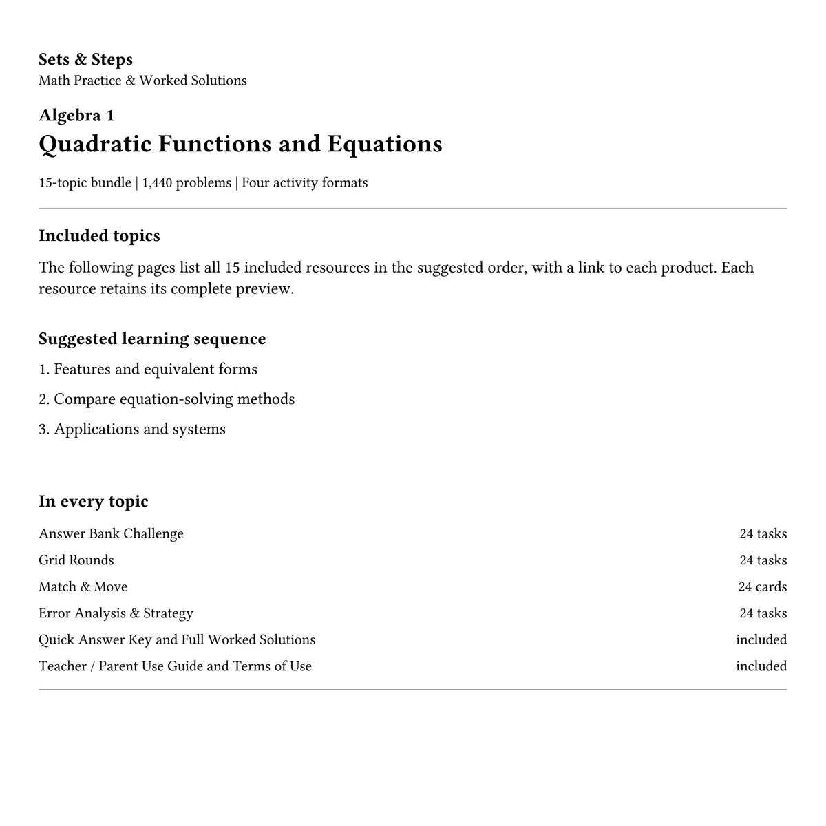 Quadratic Functions and Equations | 15-Topic Algebra 1 Bundle — 01_Cover.png