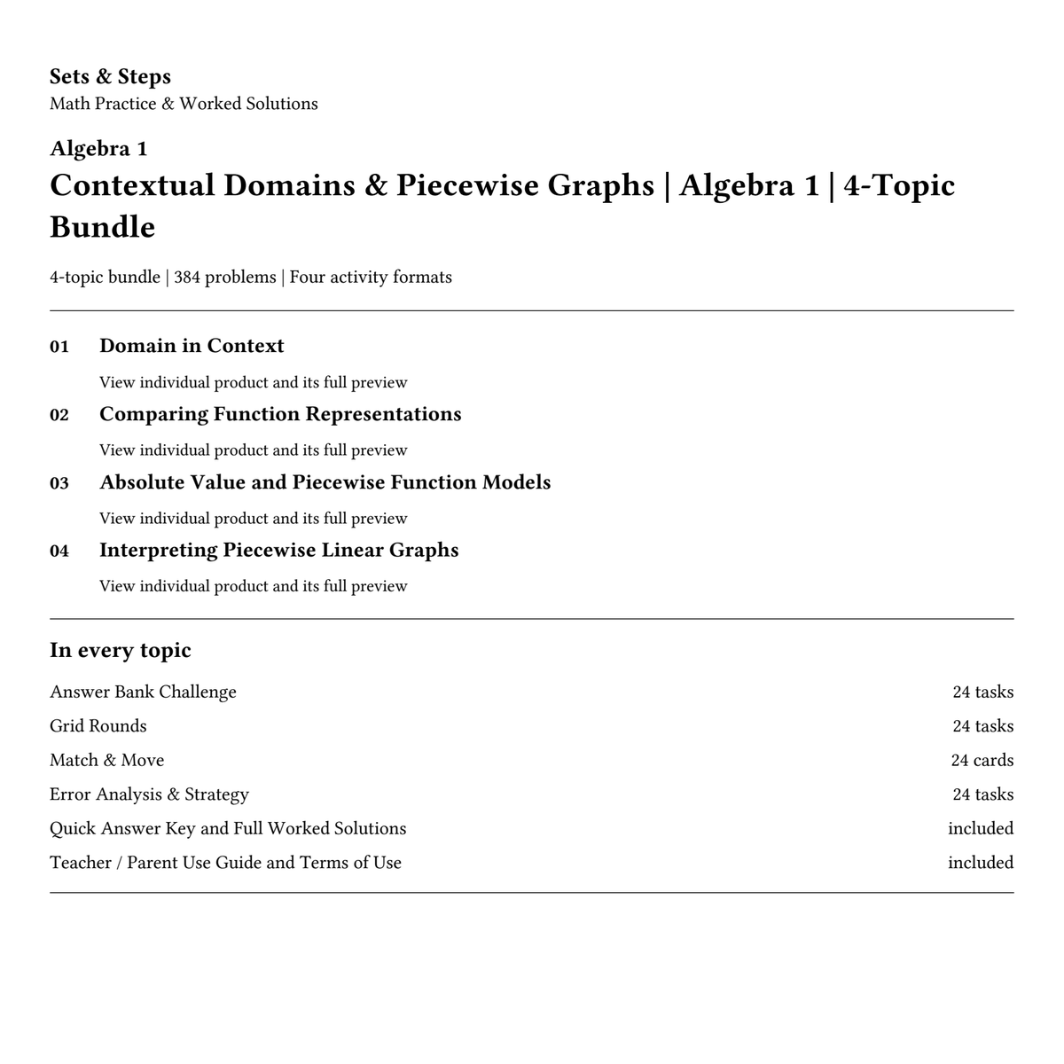 Contextual Domains & Piecewise Graphs | Algebra 1 | 4-Topic Bundle — 01_Cover.png