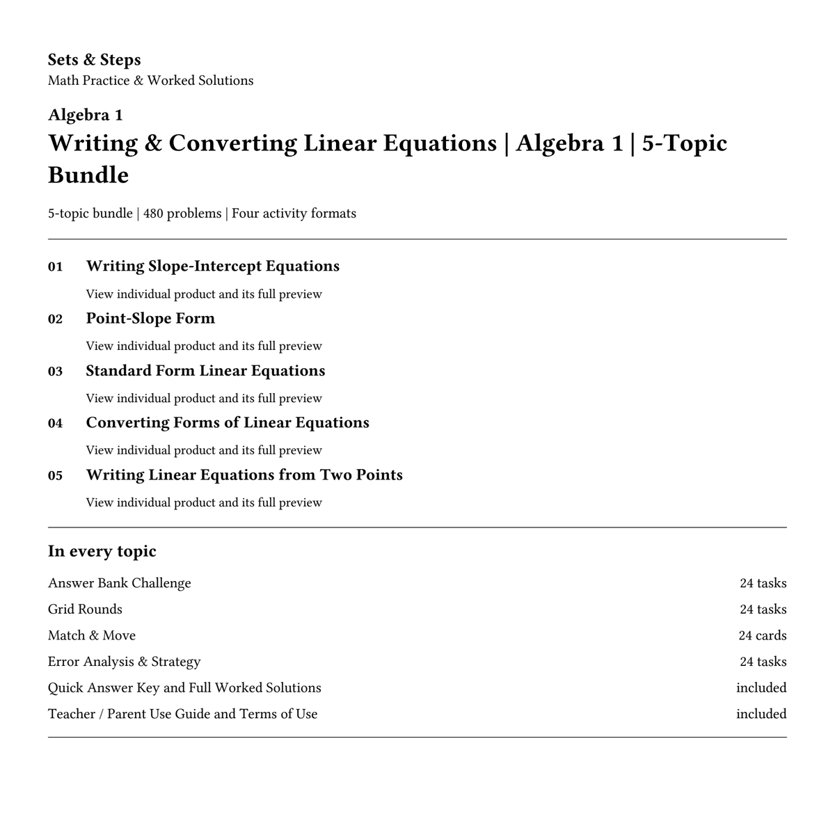 Writing & Converting Linear Equations | Algebra 1 | 5-Topic Bundle — 01_Cover.png