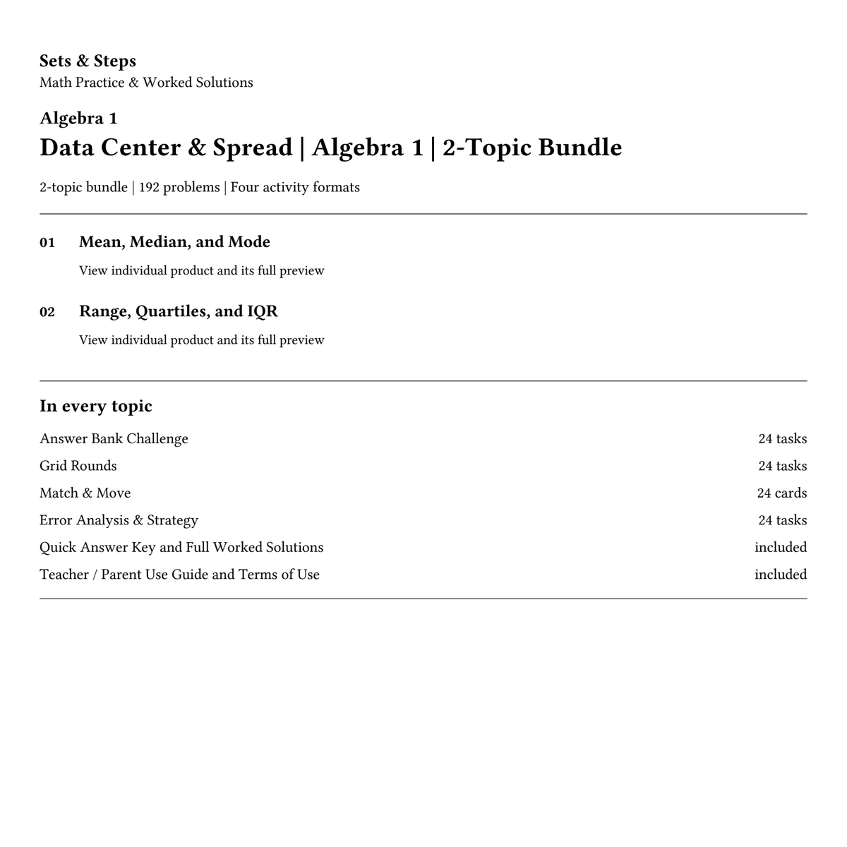 Data Center & Spread | Algebra 1 | 2-Topic Bundle — 01_Cover.png