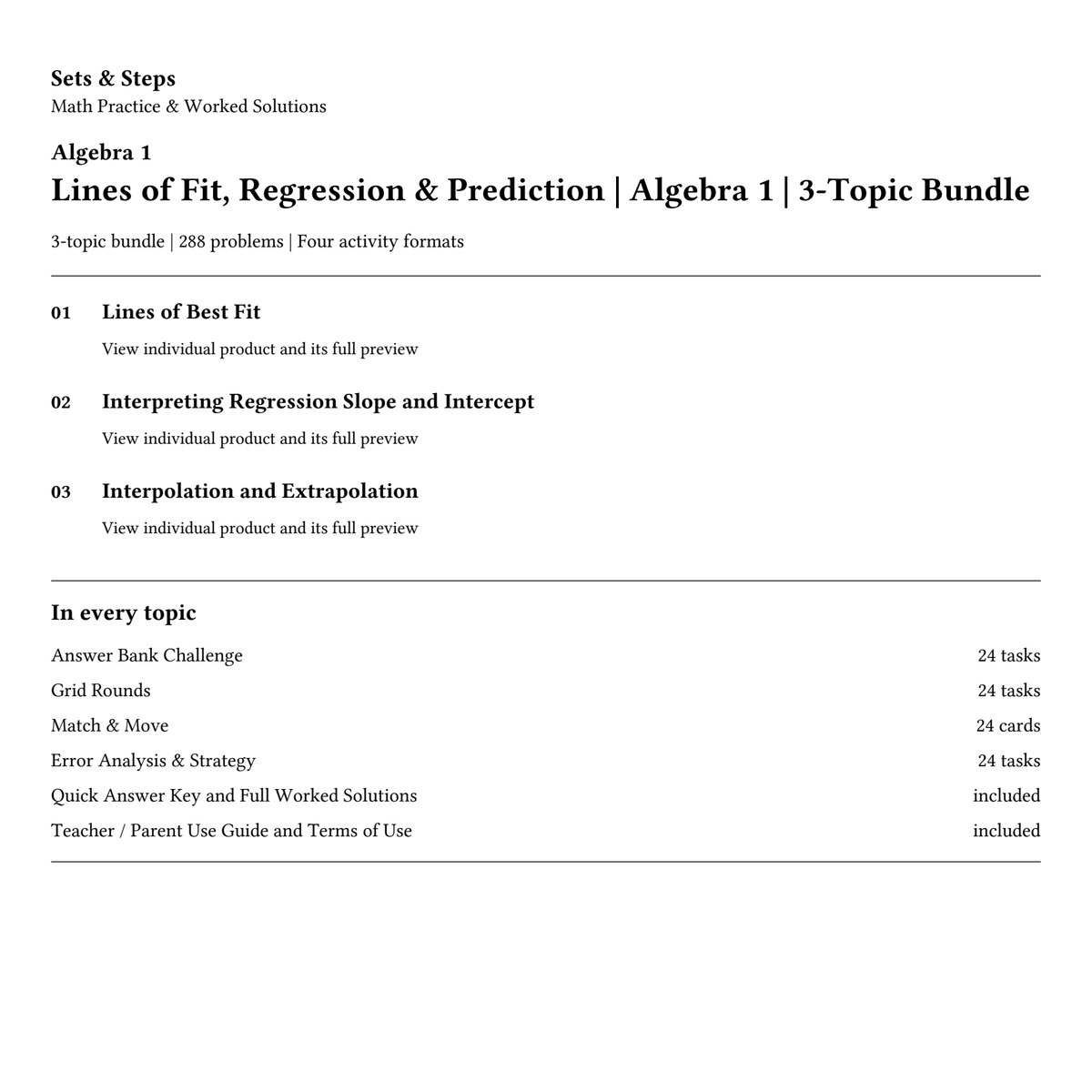 Lines of Fit, Regression & Prediction | Algebra 1 | 3-Topic Bundle — 01_Cover.png