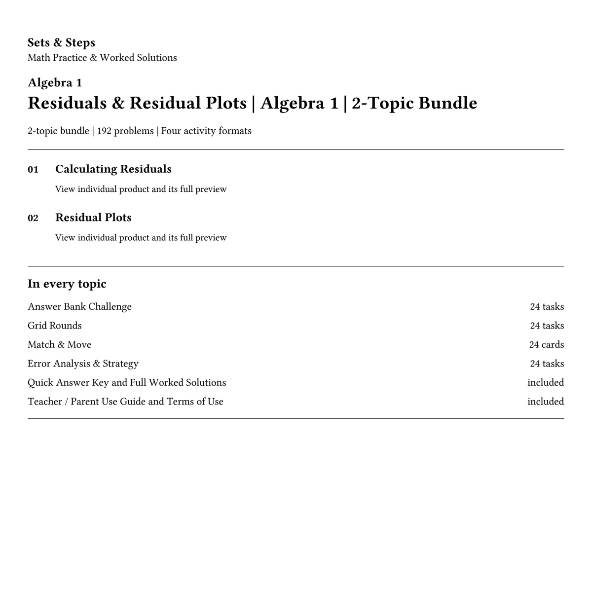 Residuals & Residual Plots | Algebra 1 | 2-Topic Bundle — 01_Cover.png