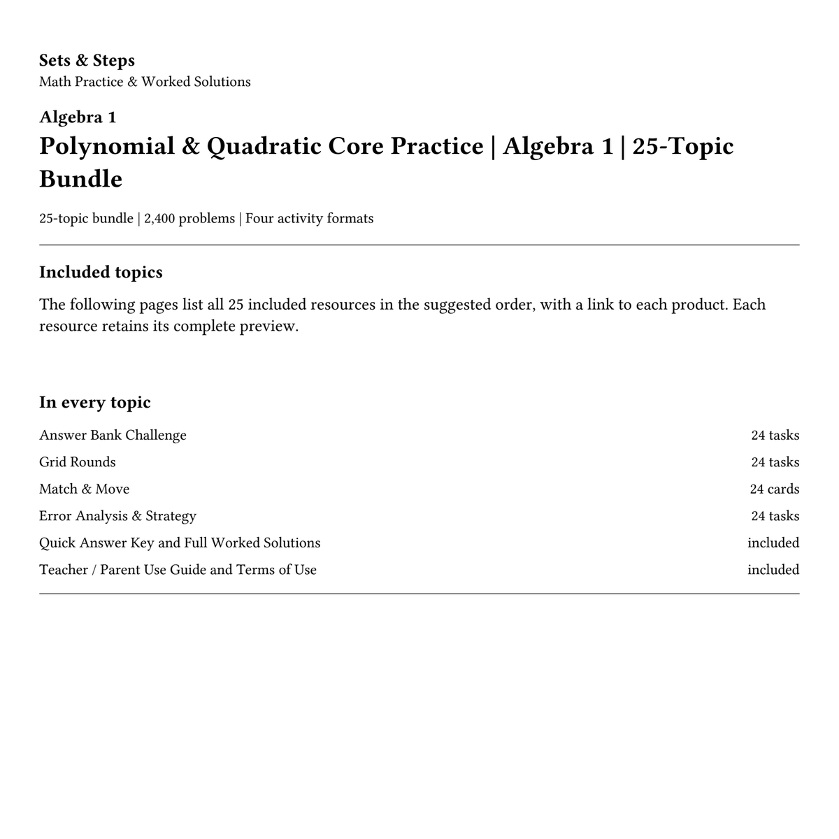 Polynomial & Quadratic Core Practice | Algebra 1 | 25-Topic Bundle — 01_Cover.png