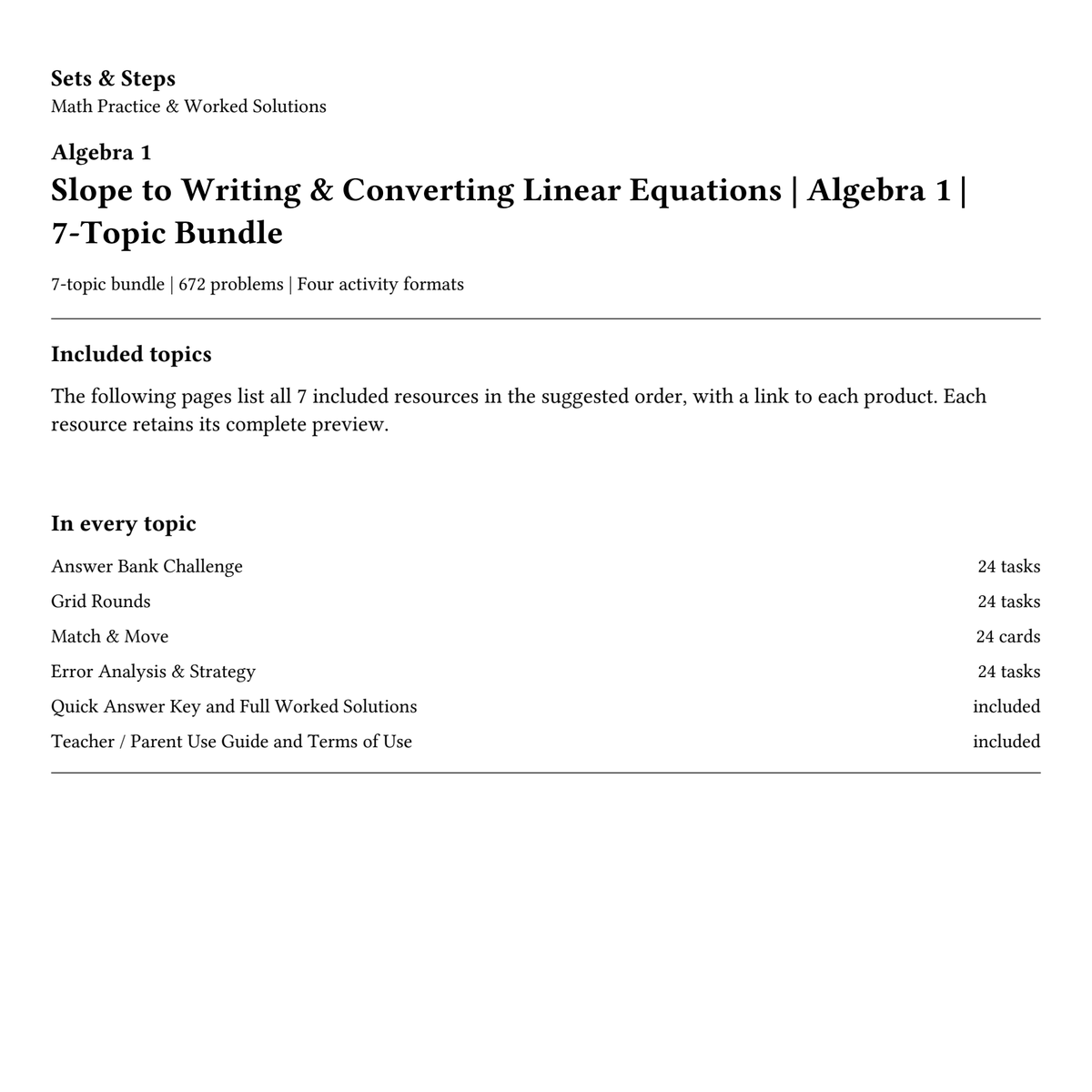 Slope to Writing & Converting Linear Equations | Algebra 1 | 7-Topic Bundle — 01_Cover.png