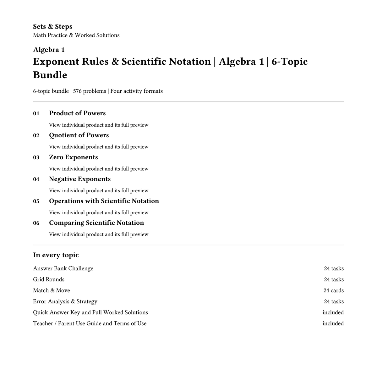 Exponent Rules & Scientific Notation | Algebra 1 | 6-Topic Bundle — 01_Cover.png