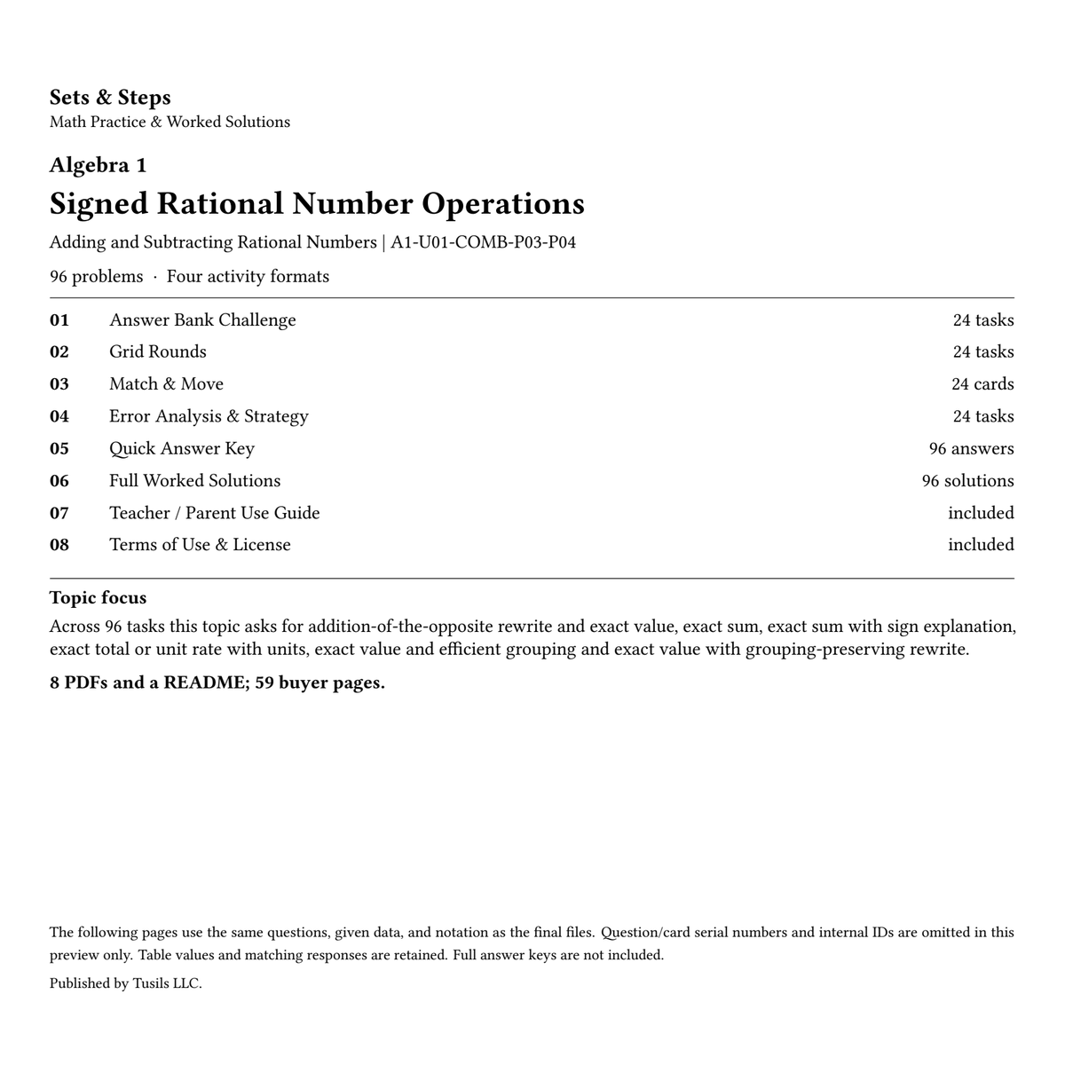 Signed Rational Number Operations | Algebra 1 | 96 Problems — 01_Cover.png
