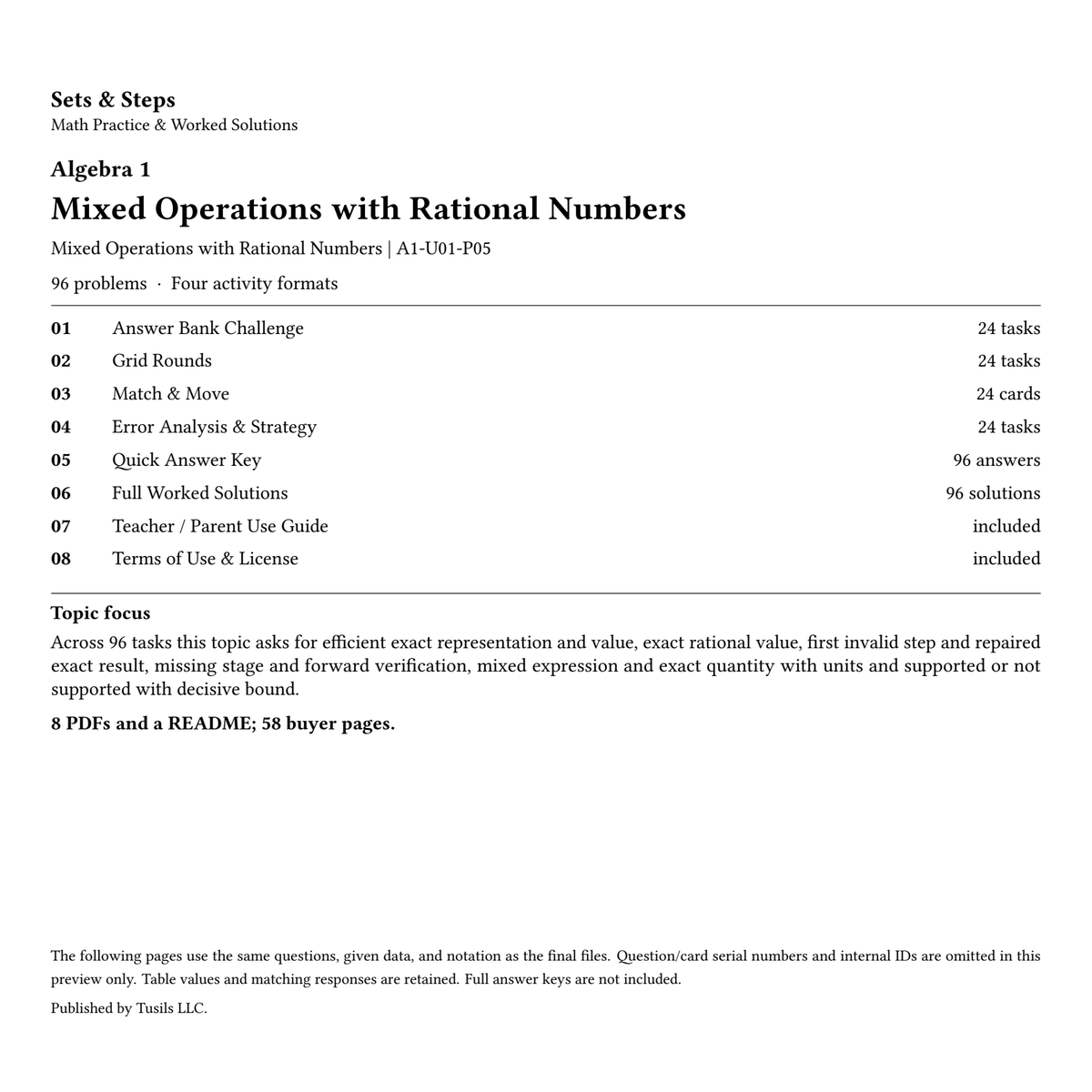 Mixed Operations with Rational Numbers | Algebra 1 | 96 Problems — 01_Cover.png