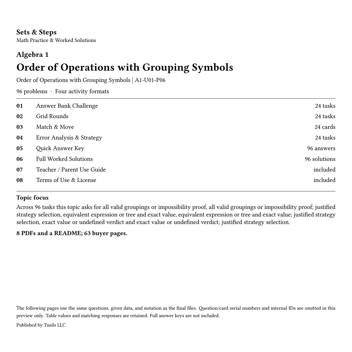 Order of Operations with Grouping Symbols | Algebra 1 | 96 Problems — 01_Cover.png