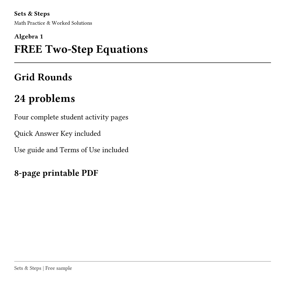 FREE Two-Step Equations | Algebra 1 | Grid Rounds 24 Problems — original product cover