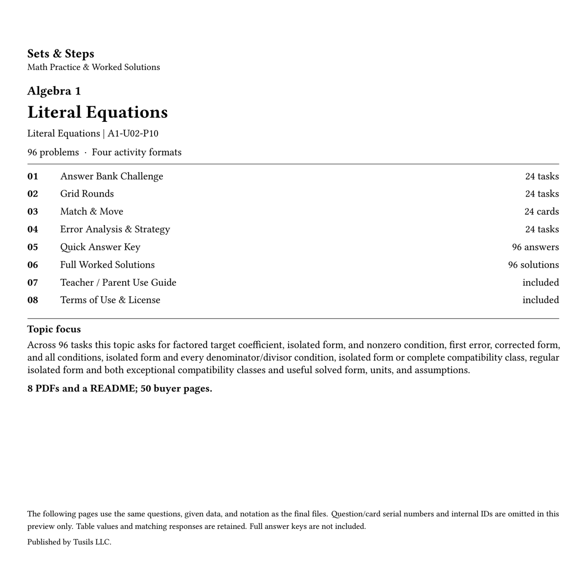 Literal Equations | Algebra 1 | 96 Problems — 01_Cover.png