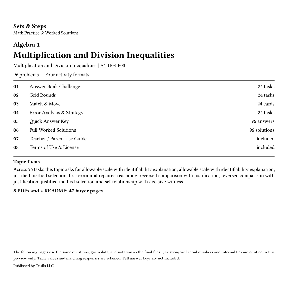 Multiplication and Division Inequalities | Algebra 1 | 96 Problems — 01_Cover.png