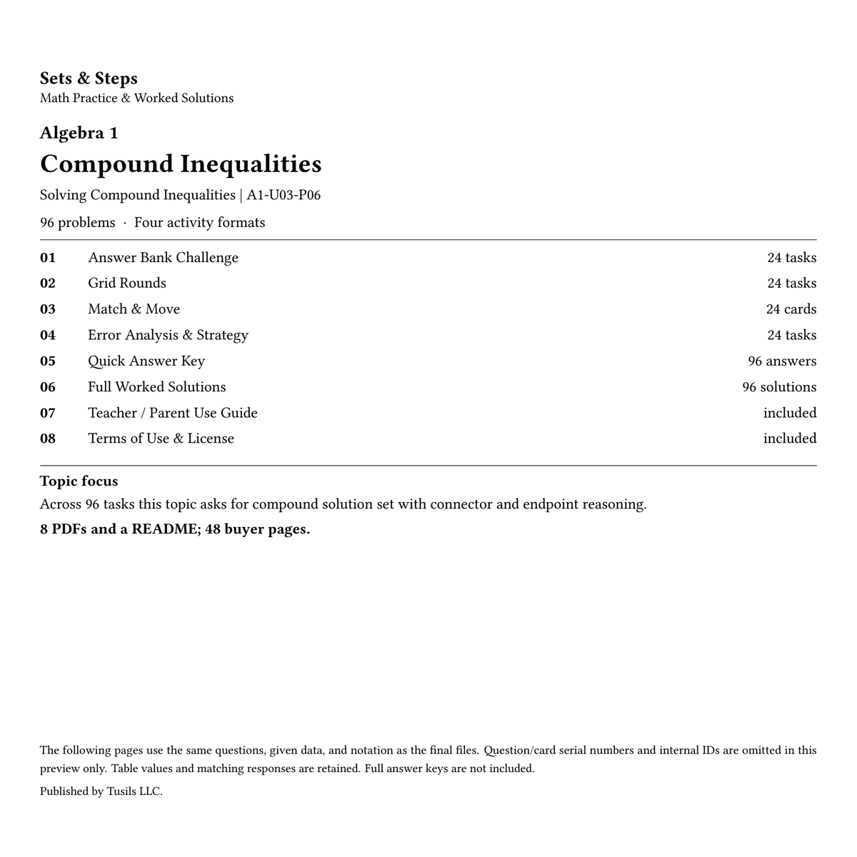 Compound Inequalities | Algebra 1 | 96 Problems — 01_Cover.png