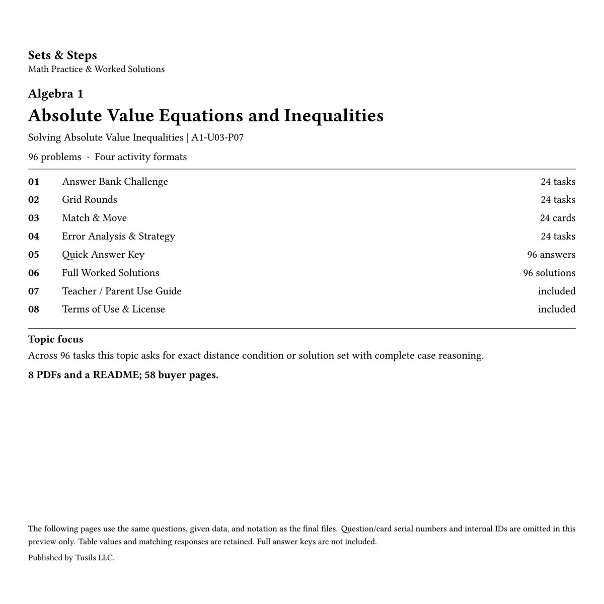 Absolute Value Equations and Inequalities | Algebra 1 | 96 Problems — 01_Cover.png