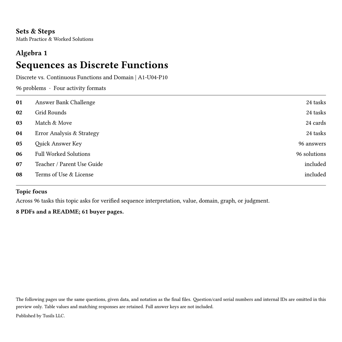 Sequences as Discrete Functions | Algebra 1 | 96 Problems — 01_Cover.png