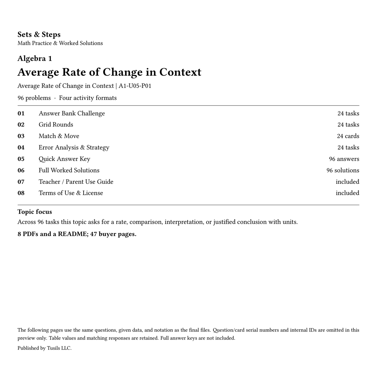 Average Rate of Change in Context | Algebra 1 | 96 Problems — 01_Cover.png