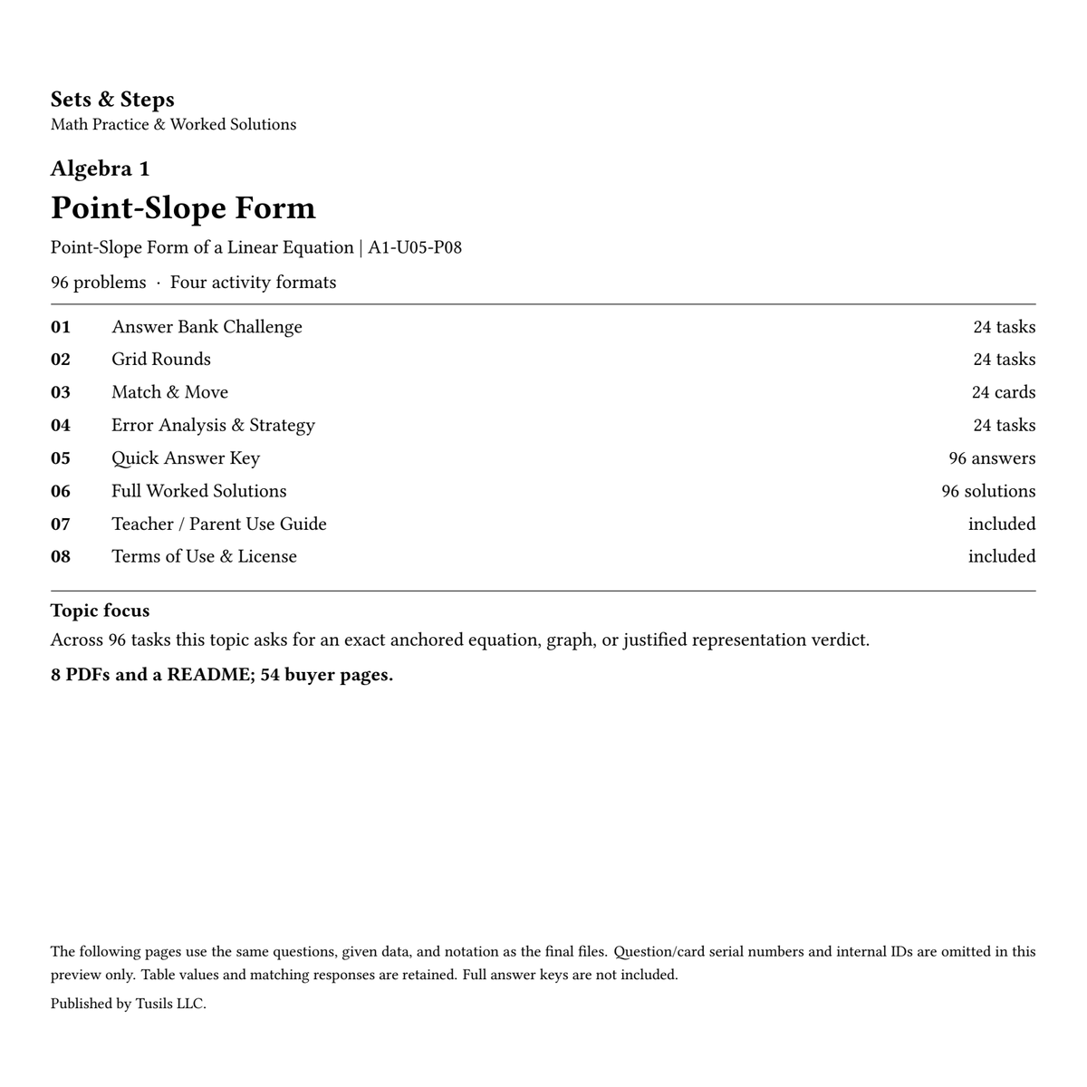 Point-Slope Form | Algebra 1 | 96 Problems — 01_Cover.png