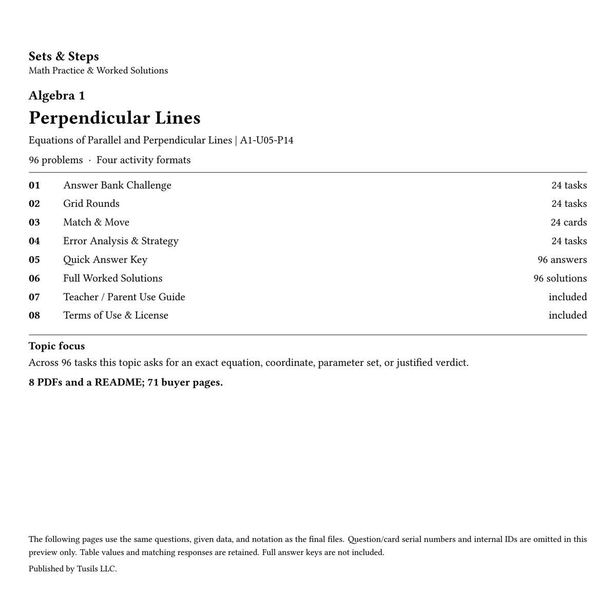 Perpendicular Lines | Algebra 1 | 96 Problems — 01_Cover.png