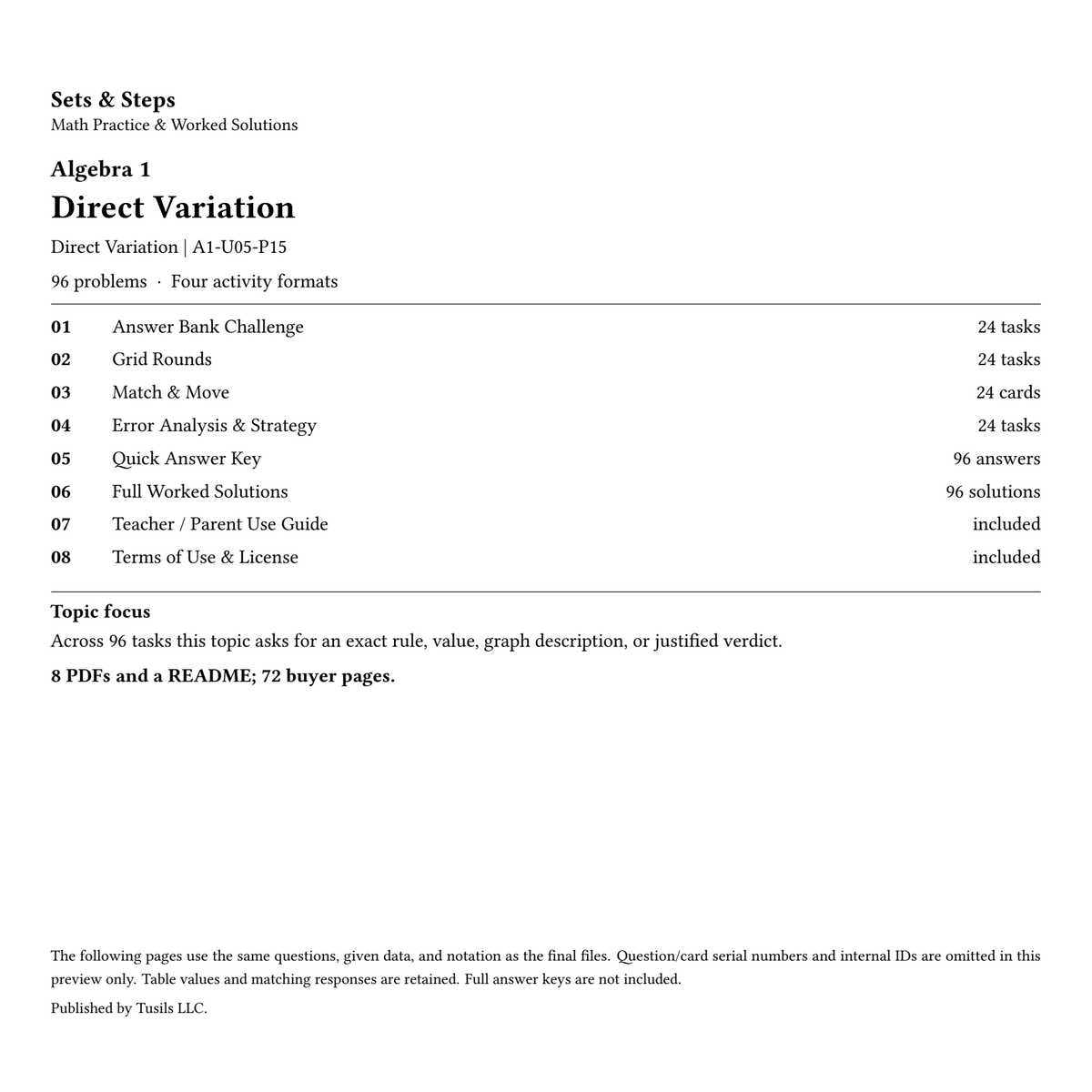 Direct Variation | Algebra 1 | 96 Problems — 01_Cover.png