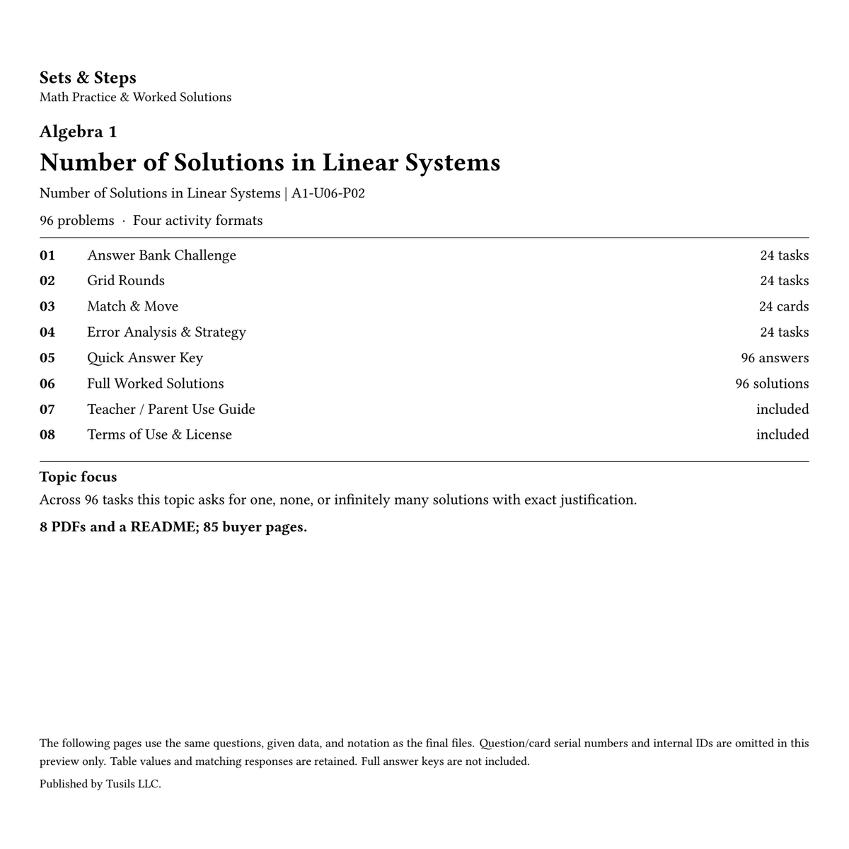 Number of Solutions in Linear Systems | Algebra 1 | 96 Problems — 01_Cover.png