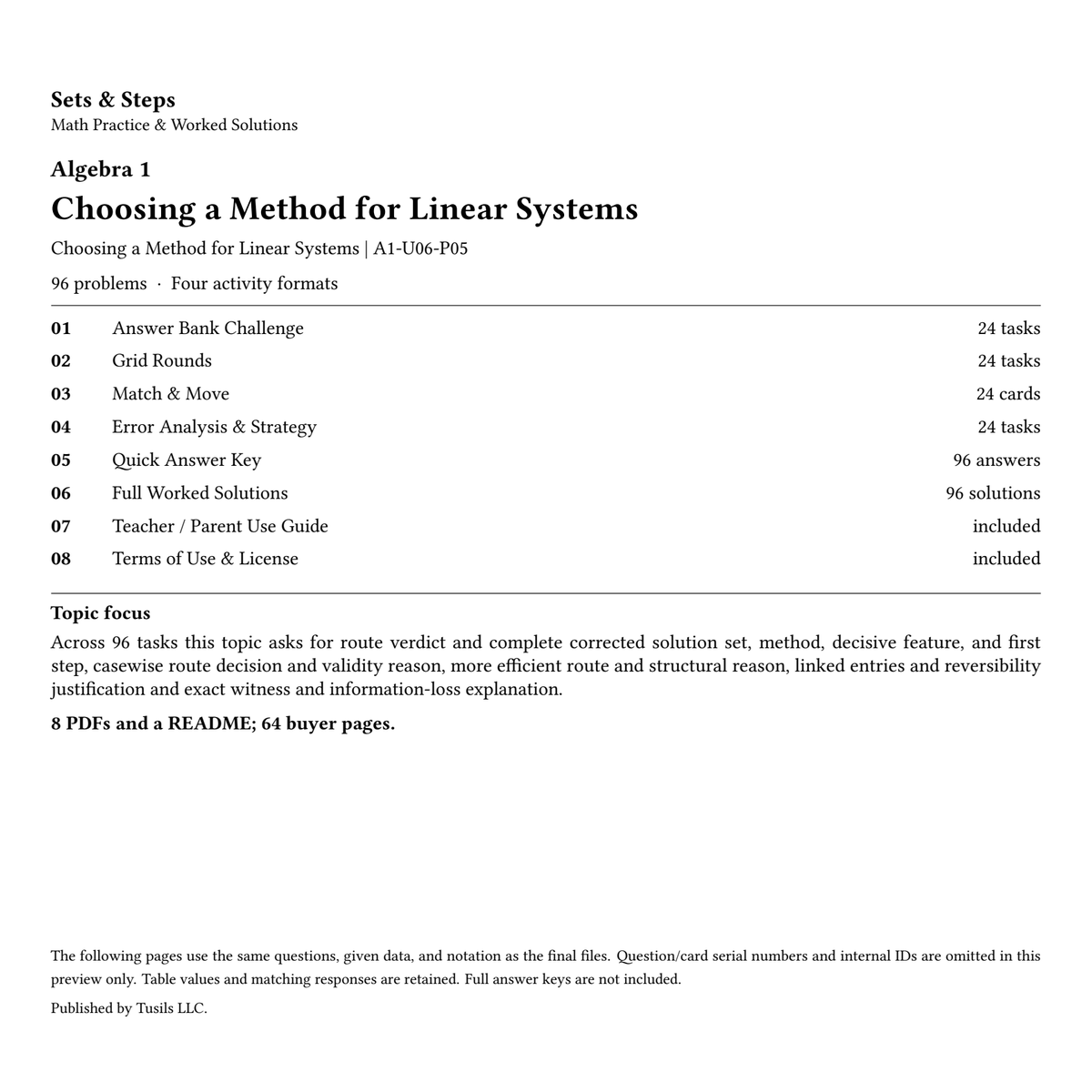 Choosing a Method for Linear Systems | Algebra 1 | 96 Problems — 01_Cover.png