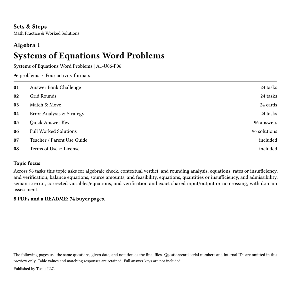 Systems of Equations Word Problems | Algebra 1 | 96 Problems — 01_Cover.png