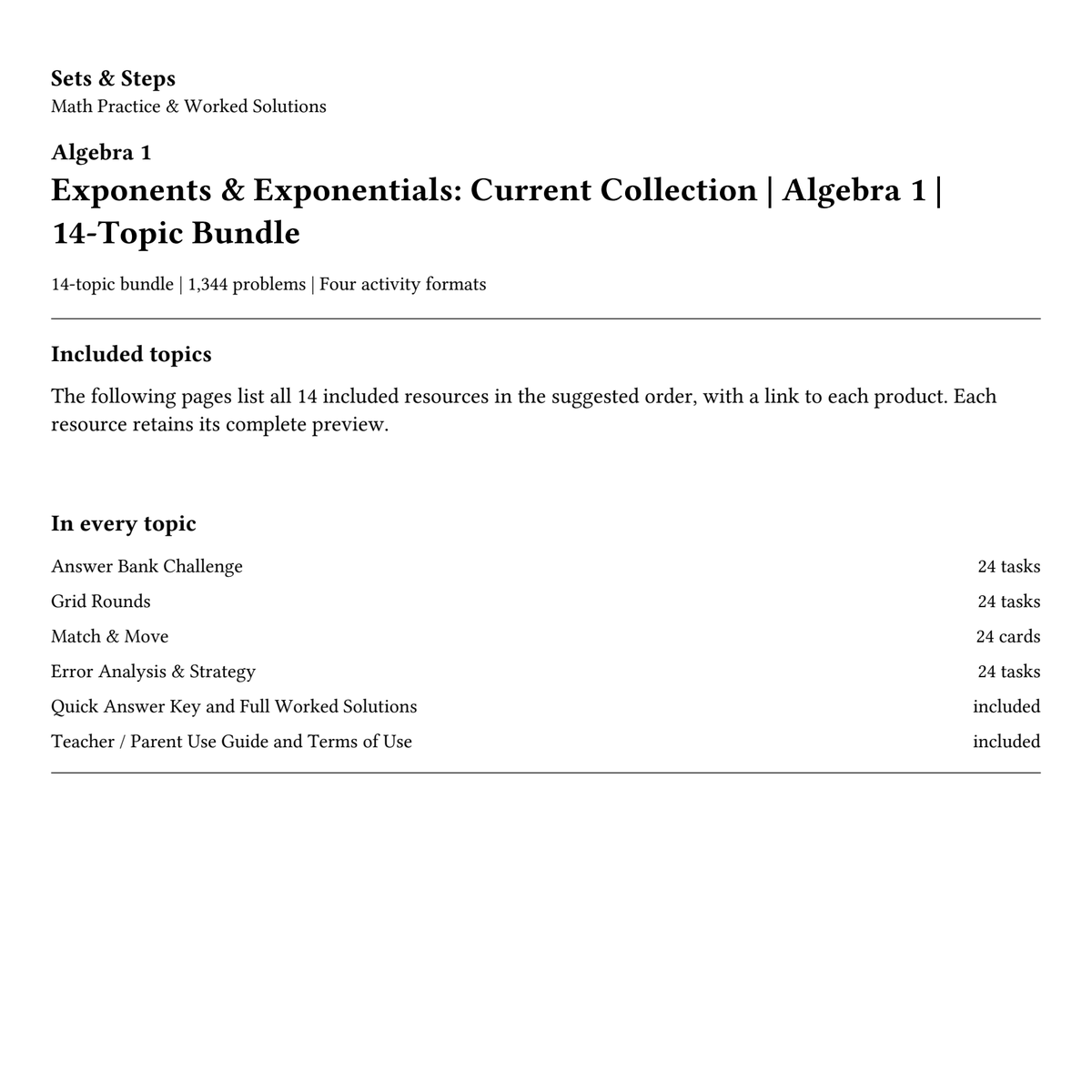 Exponents & Exponentials: Current Collection | Algebra 1 | 14-Topic Bundle — 01_Cover.png