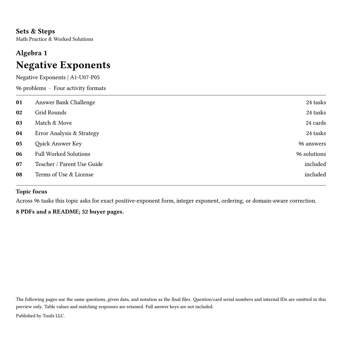 Negative Exponents | Algebra 1 | 96 Problems — 01_Cover.png