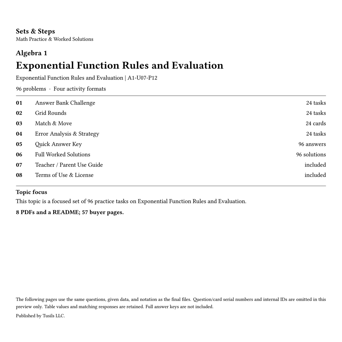 Exponential Function Rules and Evaluation | Algebra 1 | 96 Problems — 01_Cover.png
