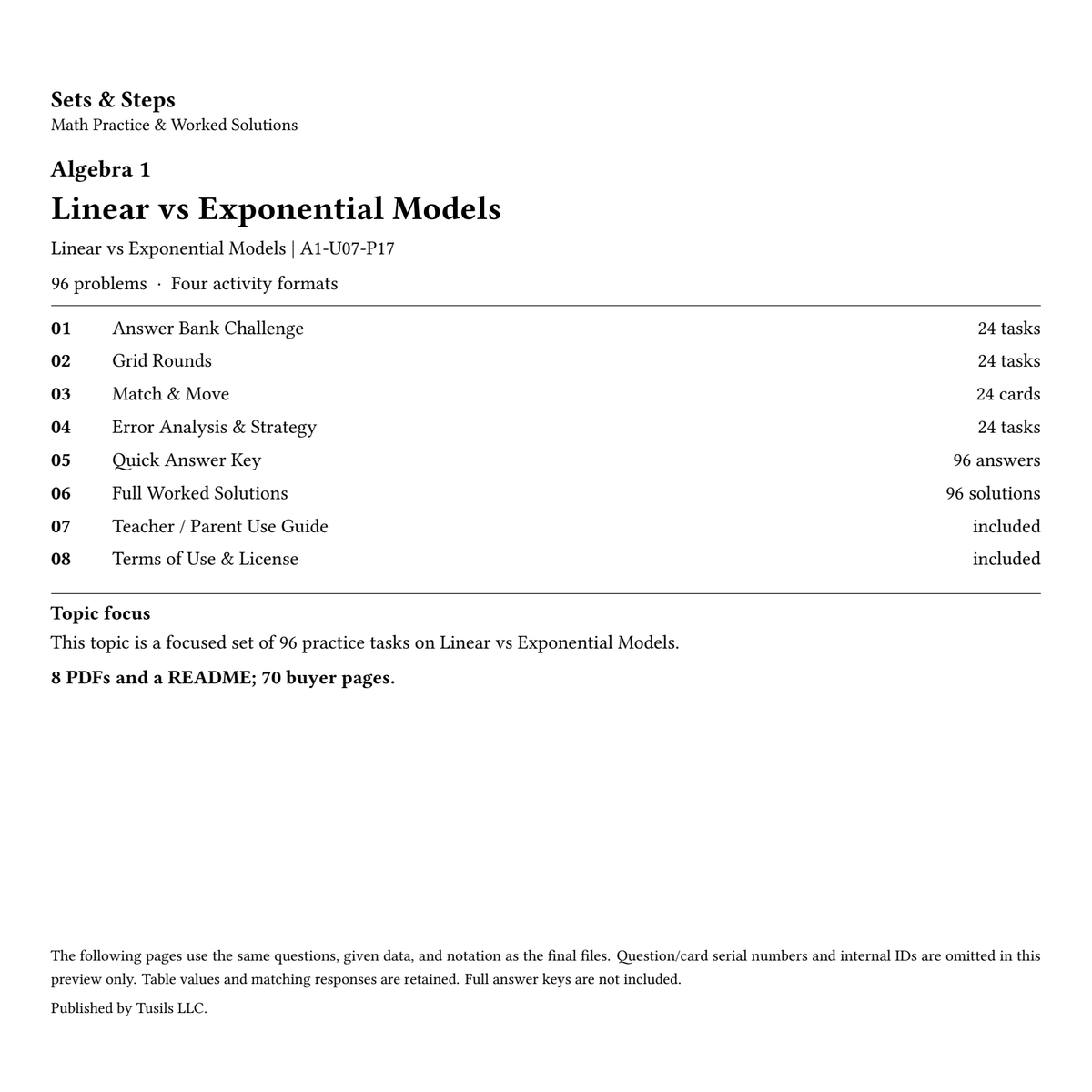 Linear vs Exponential Models | Algebra 1 | 96 Problems — 01_Cover.png