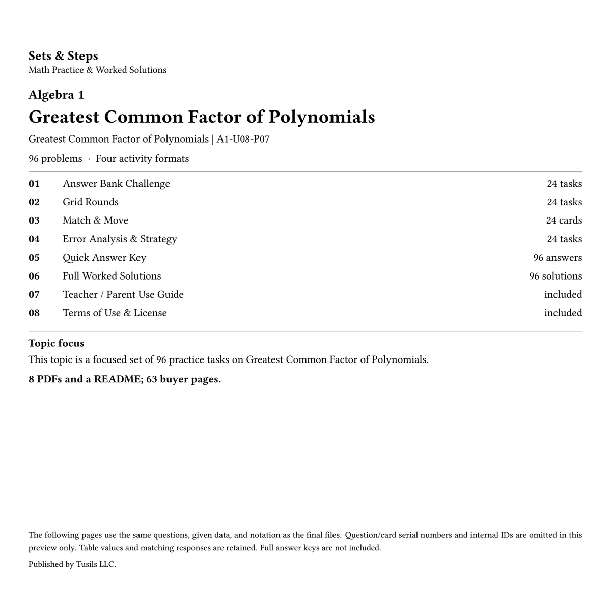 Greatest Common Factor of Polynomials | Algebra 1 | 96 Problems — 01_Cover.png