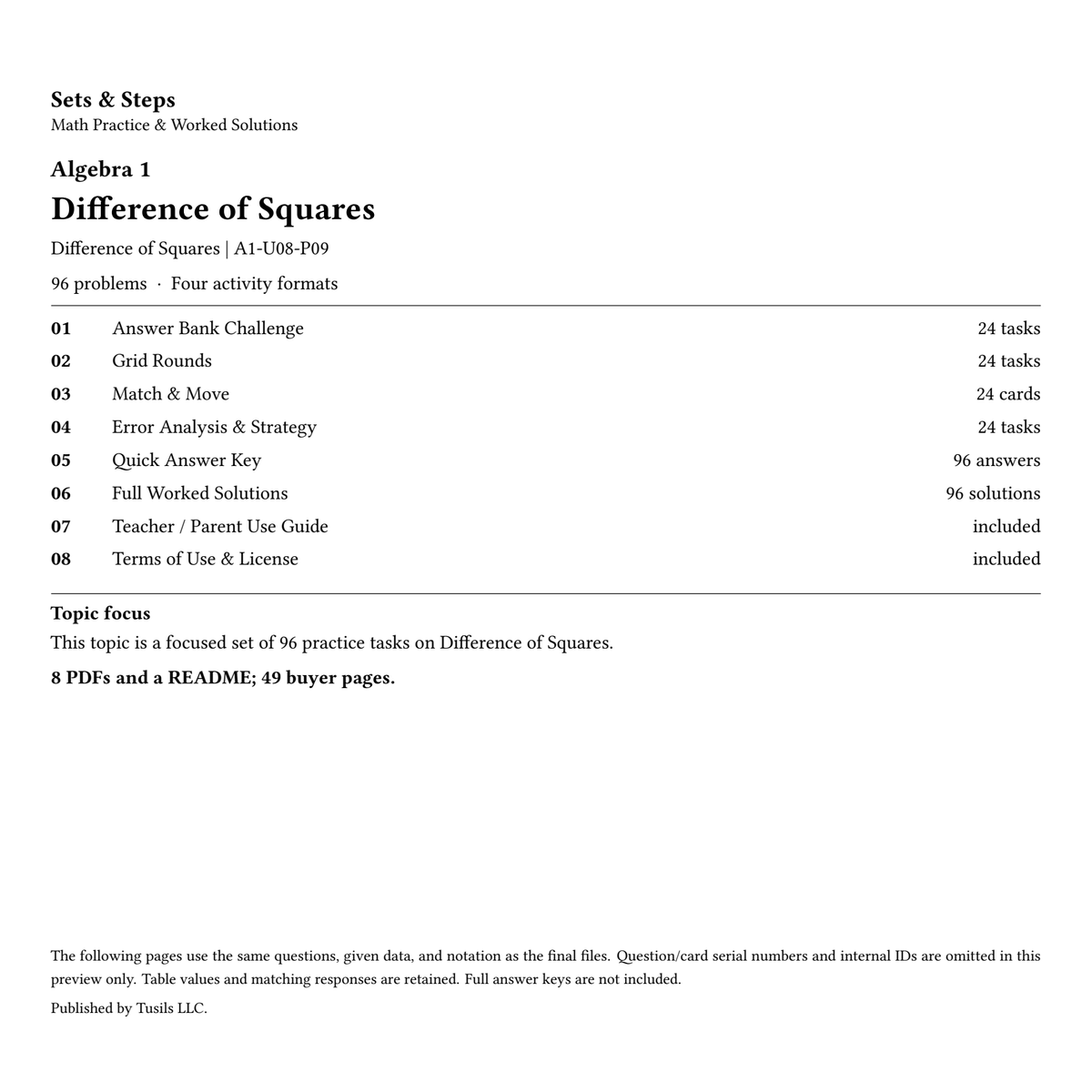 Difference of Squares | Algebra 1 | 96 Problems — 01_Cover.png