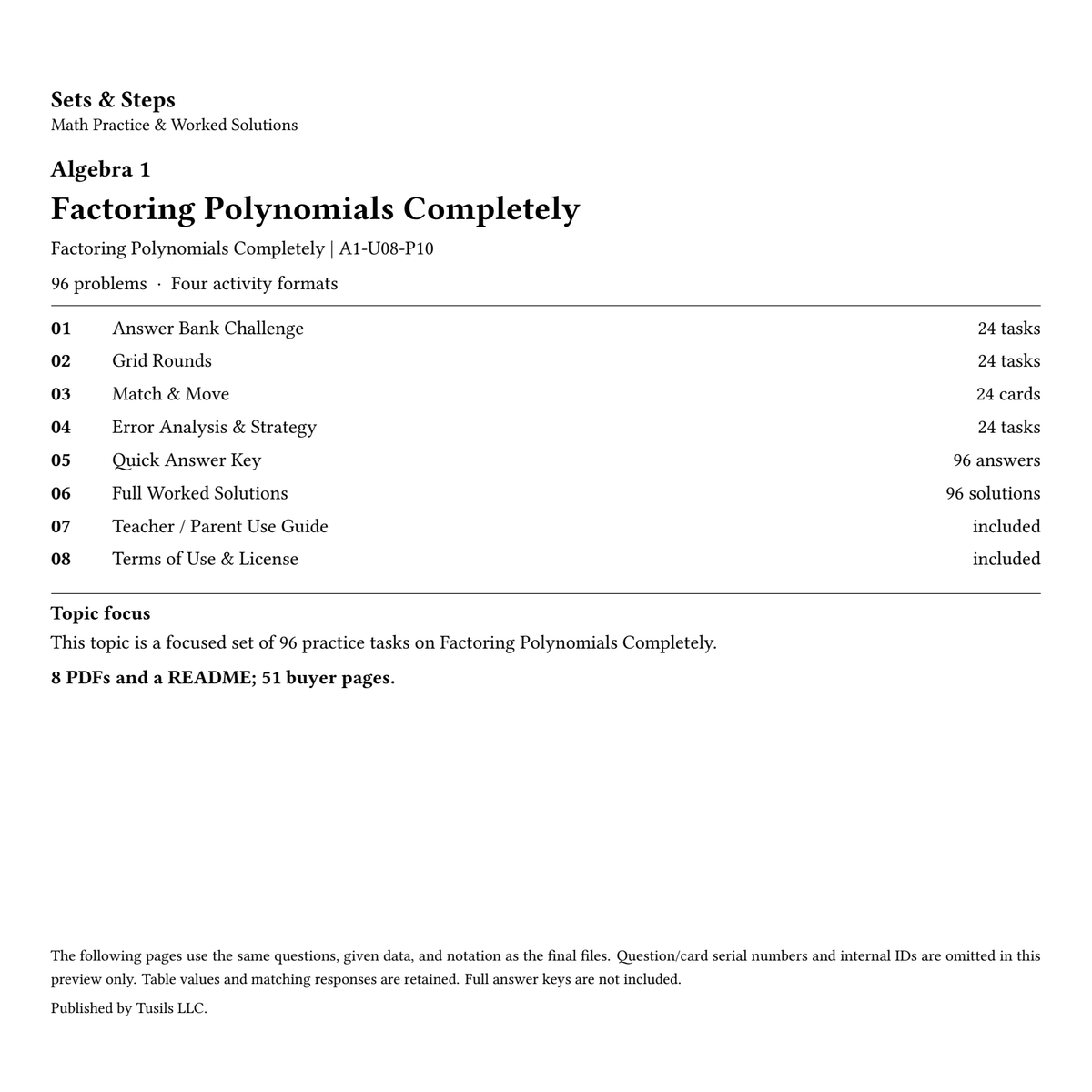 Factoring Polynomials Completely | Algebra 1 | 96 Problems — 01_Cover.png