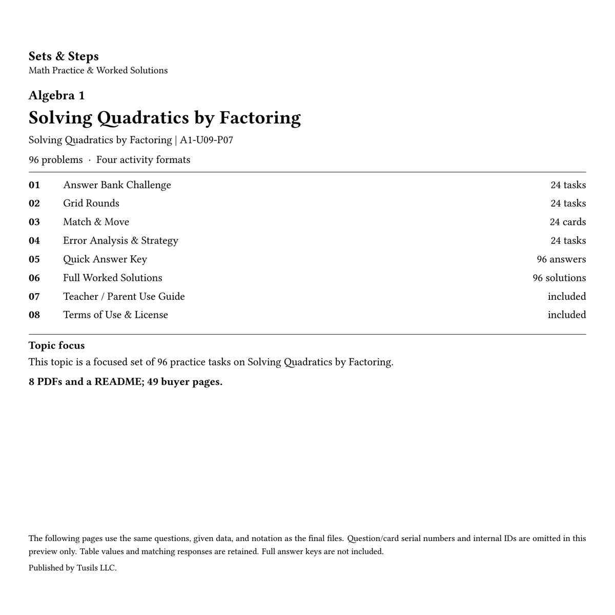 Solving Quadratics by Factoring | Algebra 1 | 96 Problems — 01_Cover.png