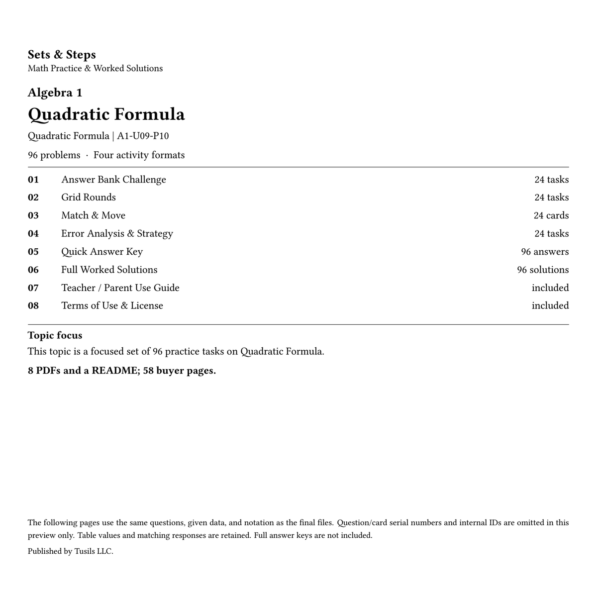 Quadratic Formula | Algebra 1 | 96 Problems — 01_Cover.png