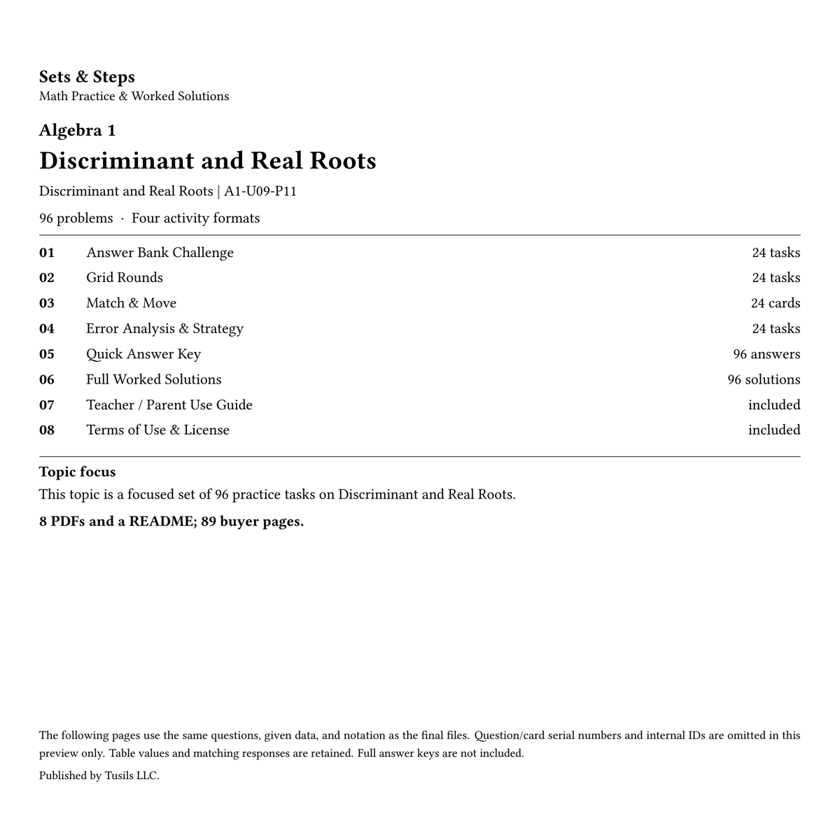 Discriminant and Real Roots | Algebra 1 | 96 Problems — 01_Cover.png