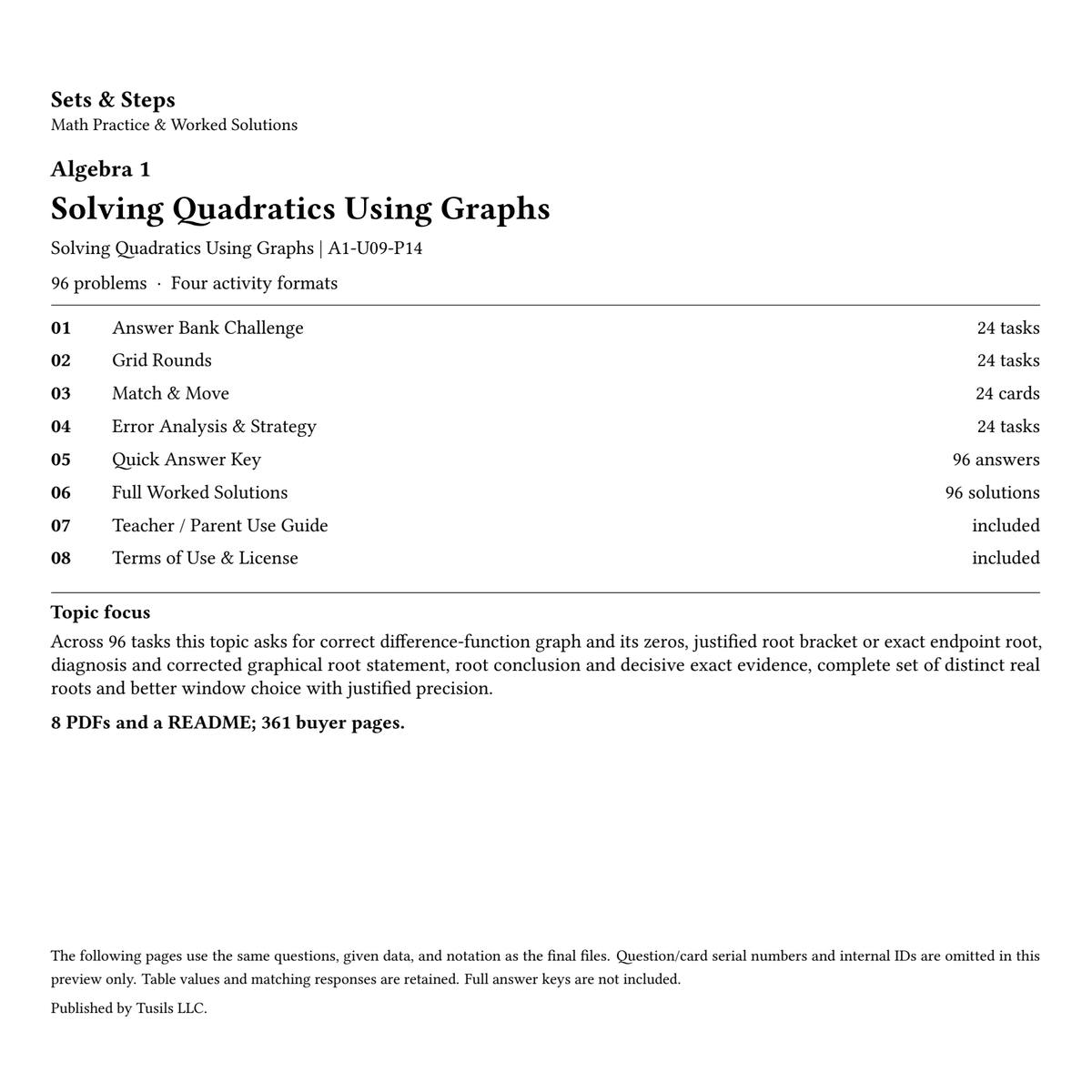 Solving Quadratics Using Graphs | Algebra 1 | 96 Problems — 01_Cover.png