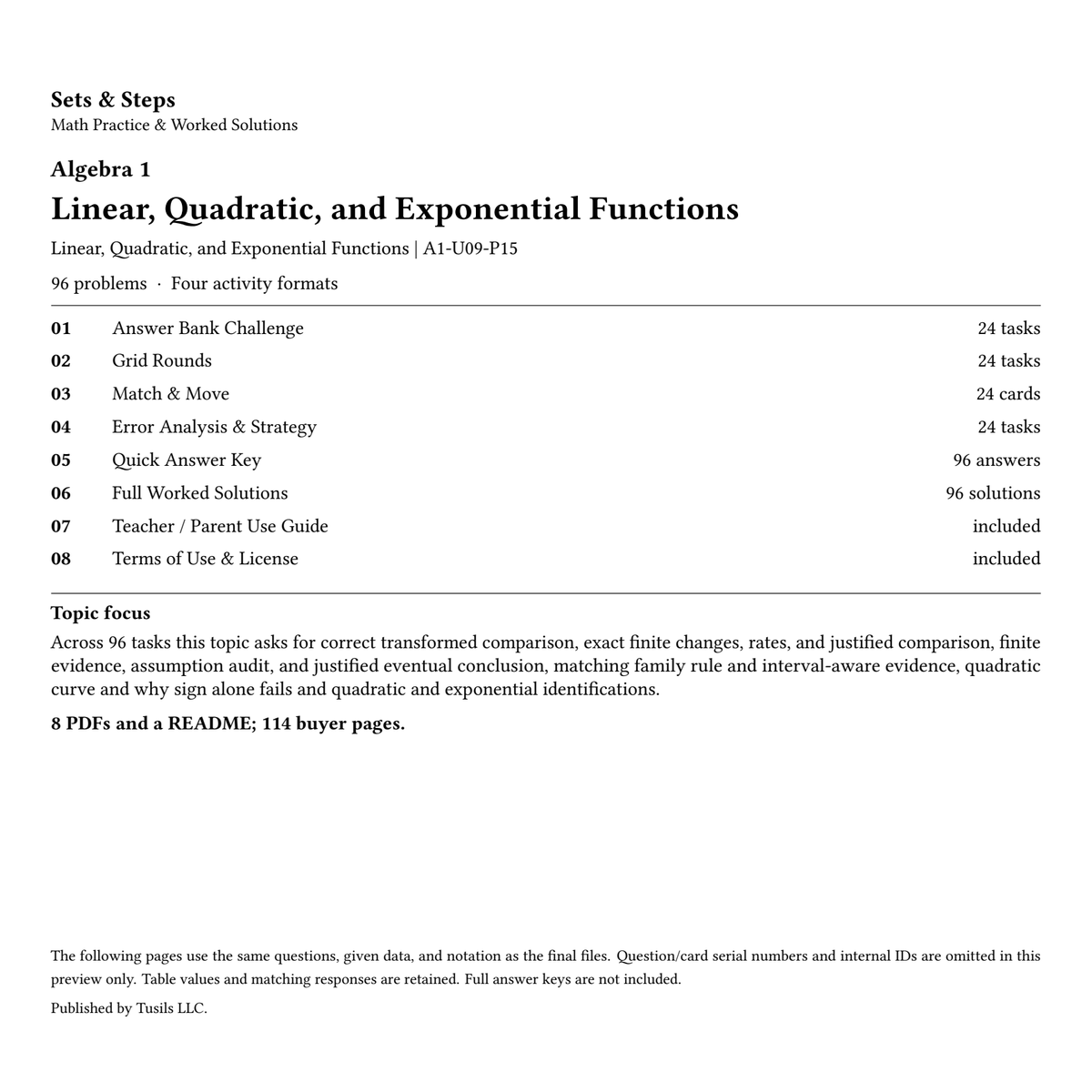 Linear, Quadratic, and Exponential Functions | Algebra 1 | 96 Problems — 01_Cover.png