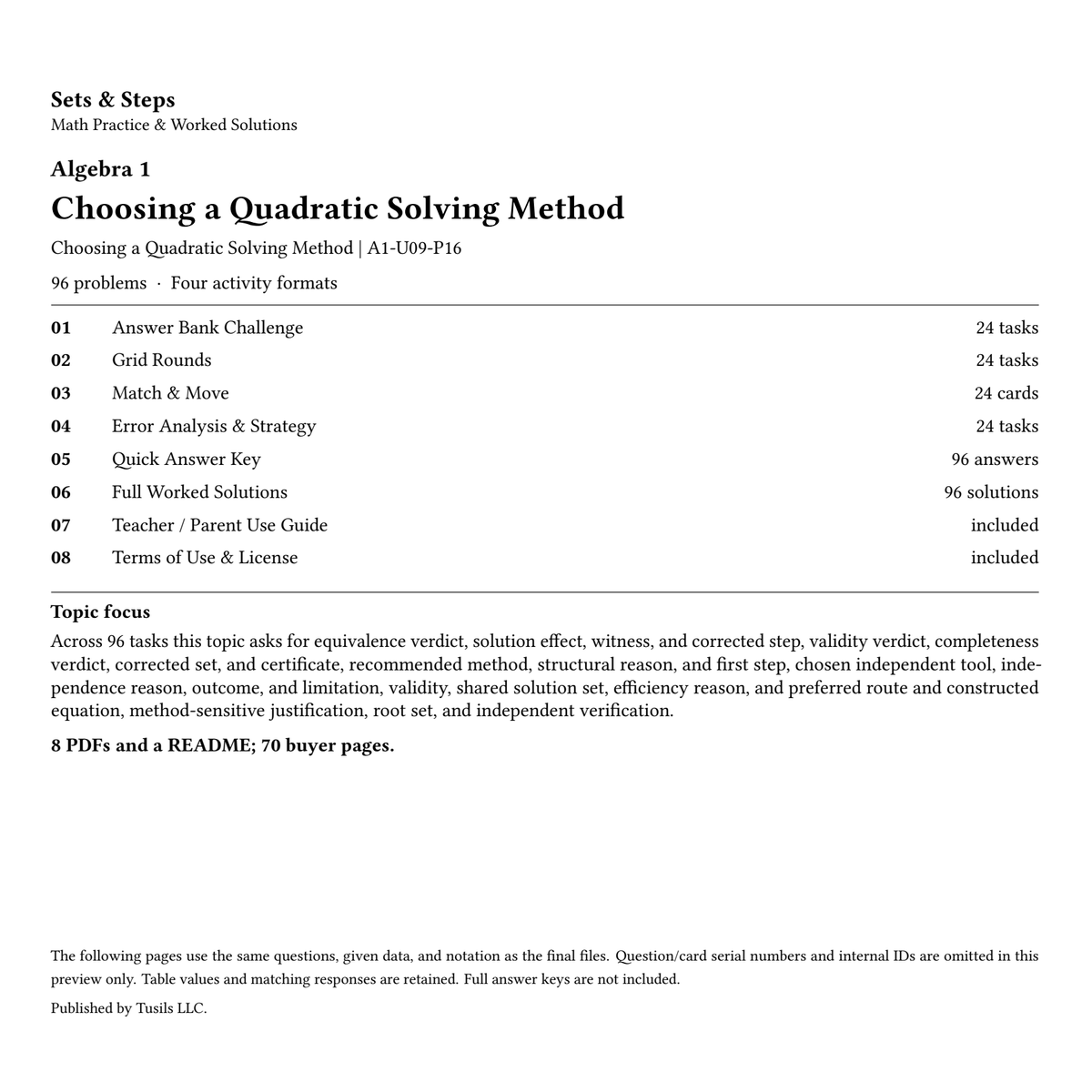 Choosing a Quadratic Solving Method | Algebra 1 | 96 Problems — 01_Cover.png