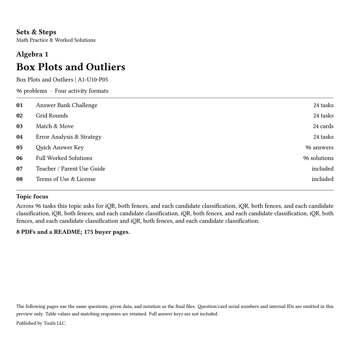 Box Plots and Outliers | Algebra 1 | 96 Problems — 01_Cover.png
