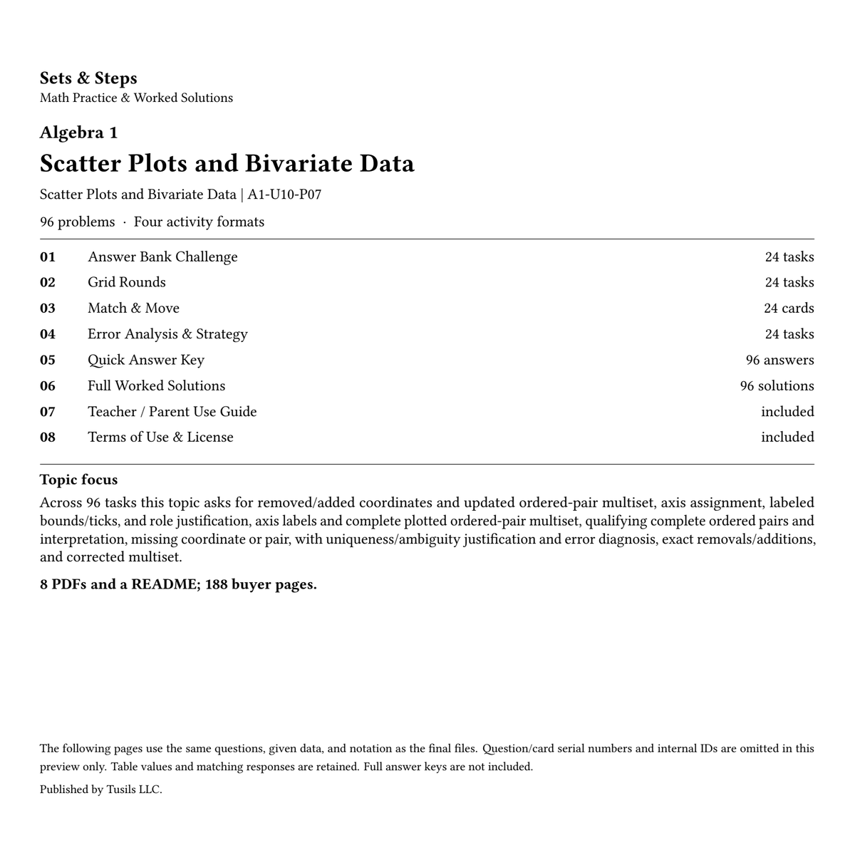 Scatter Plots and Bivariate Data | Algebra 1 | 96 Problems — 01_Cover.png
