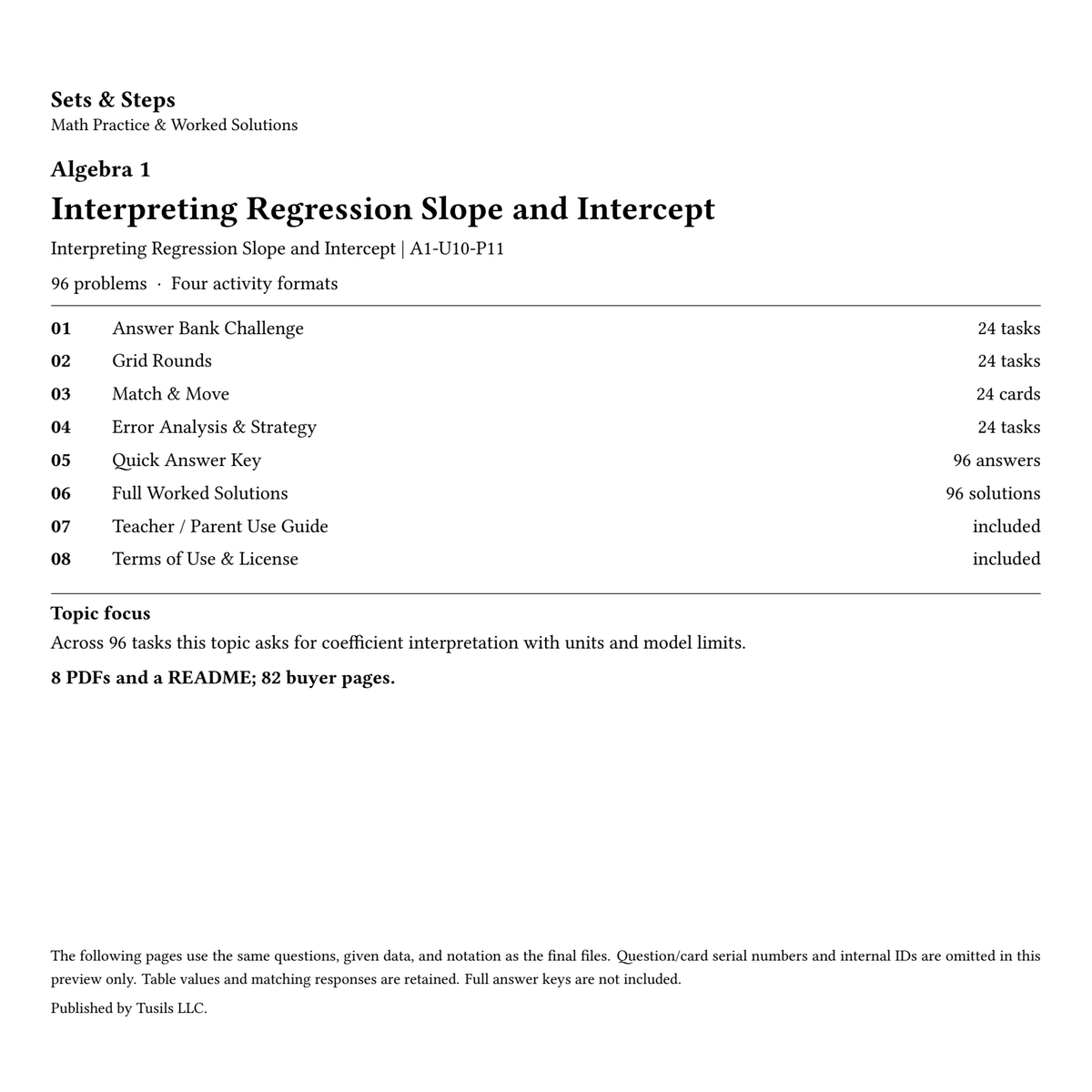 Interpreting Regression Slope and Intercept | Algebra 1 | 96 Problems — 01_Cover.png