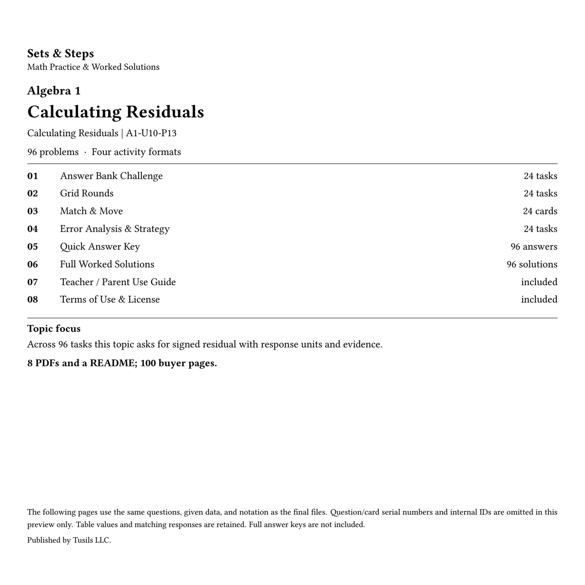 Calculating Residuals | Algebra 1 | 96 Problems — 01_Cover.png