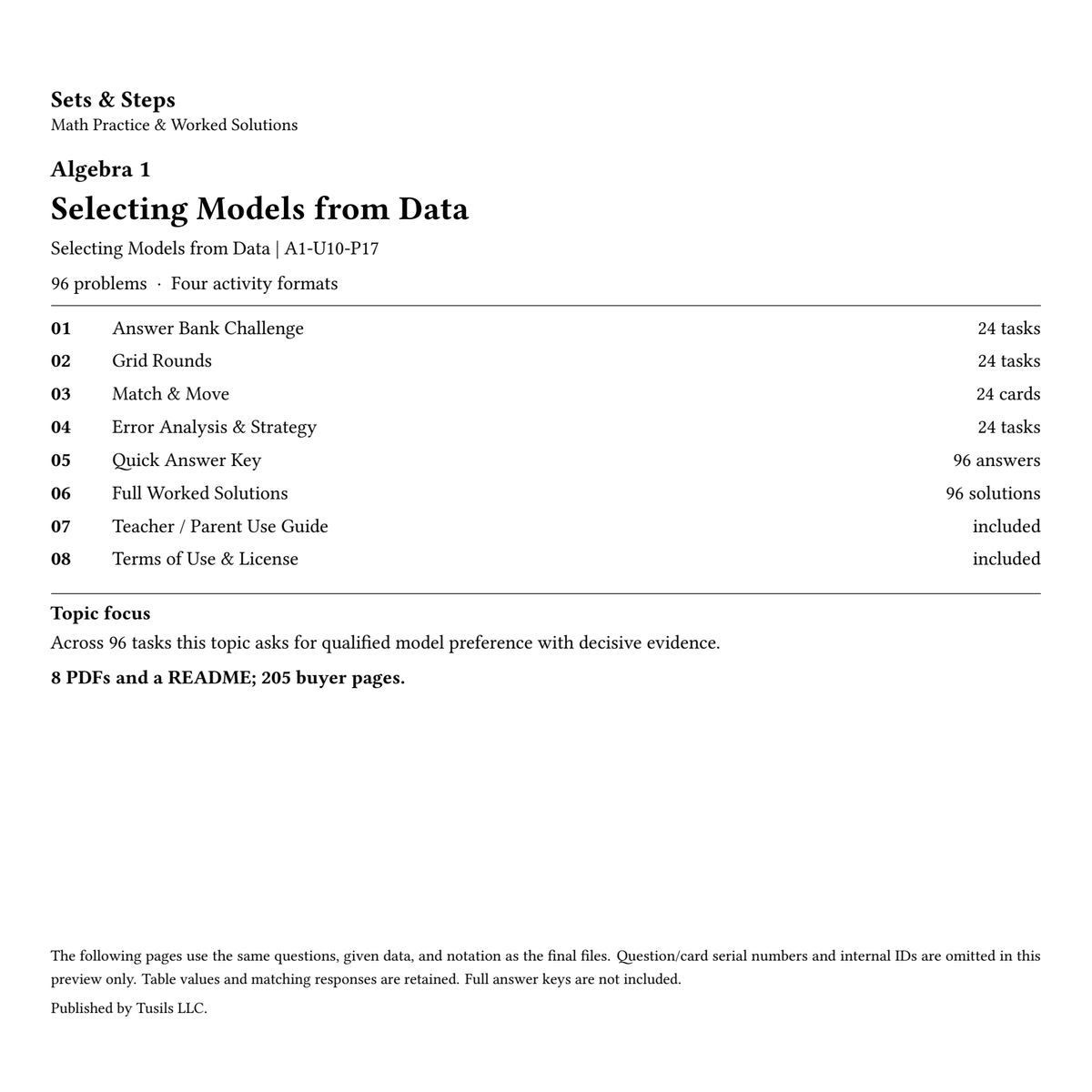 Selecting Models from Data | Algebra 1 | 96 Problems — 01_Cover.png
