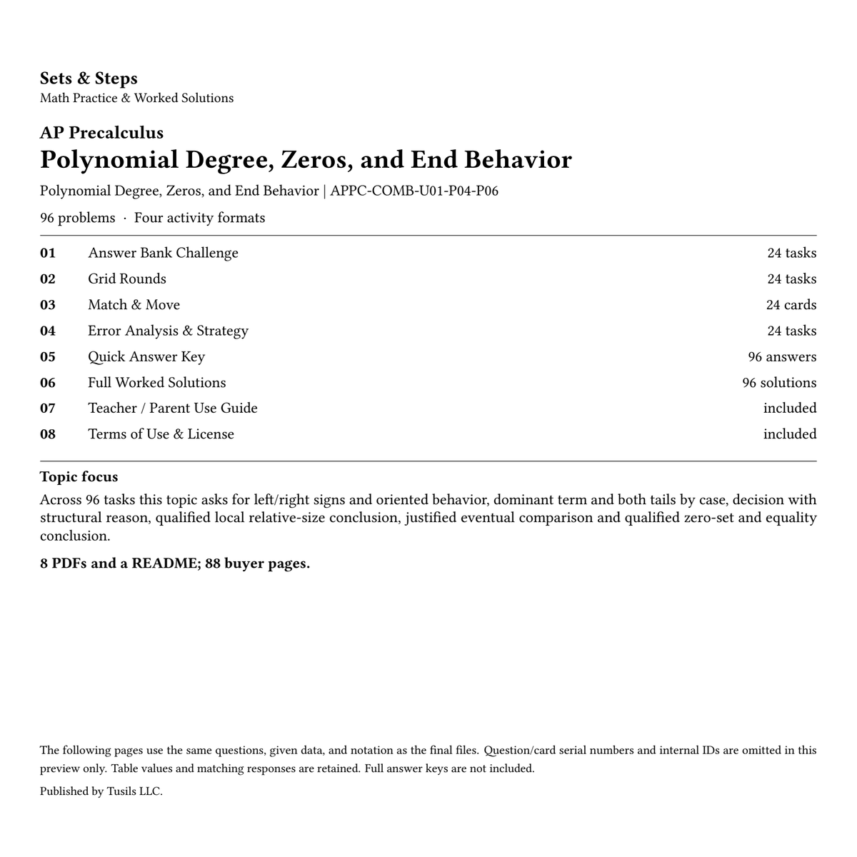 Polynomial Degree, Zeros, and End Behavior | Precalculus | 96 Problems — 01_Cover.png