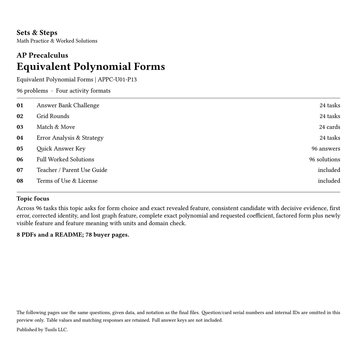 Equivalent Polynomial Forms | Precalculus | 96 Problems — 01_Cover.png