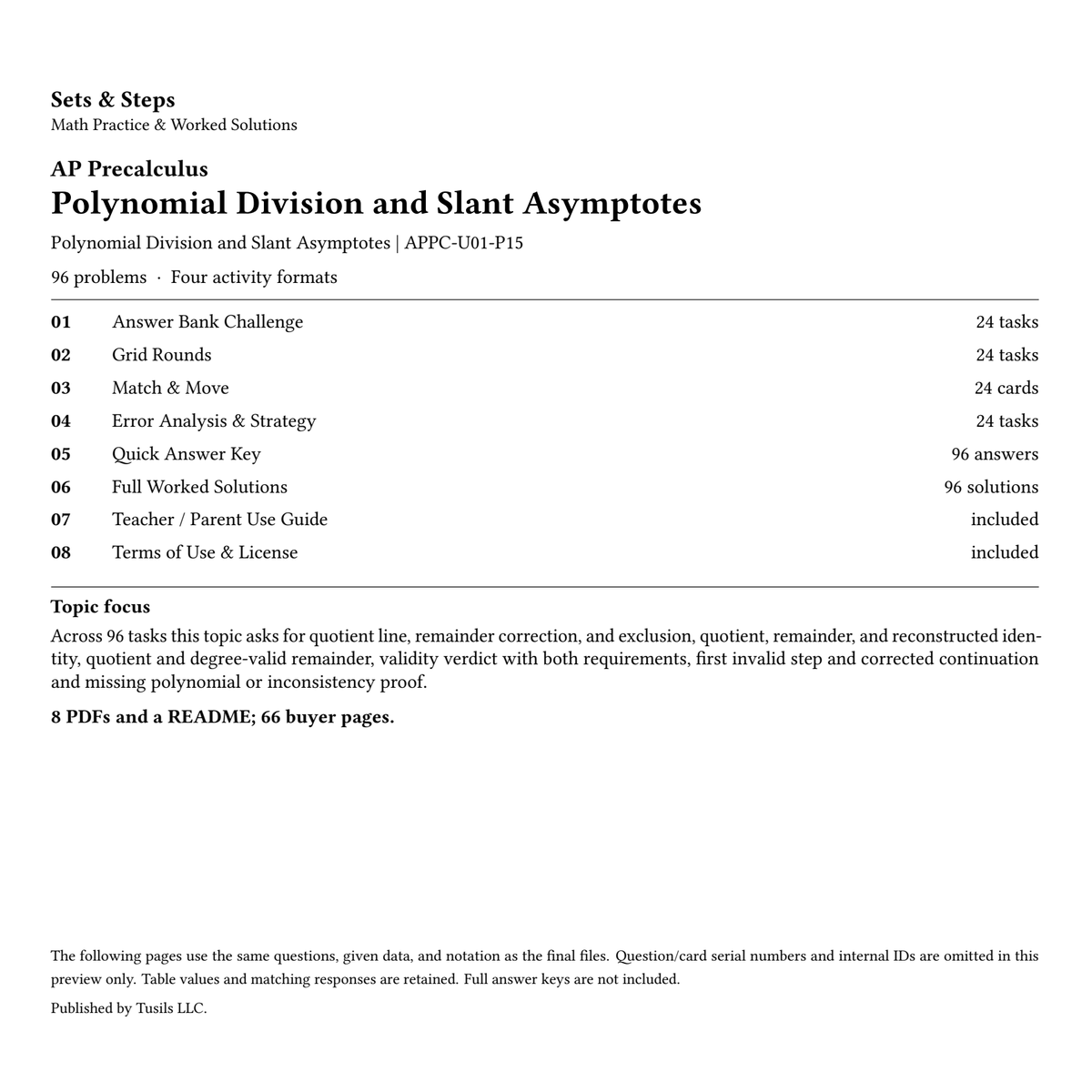 Polynomial Division and Slant Asymptotes | Precalculus | 96 Problems — 01_Cover.png