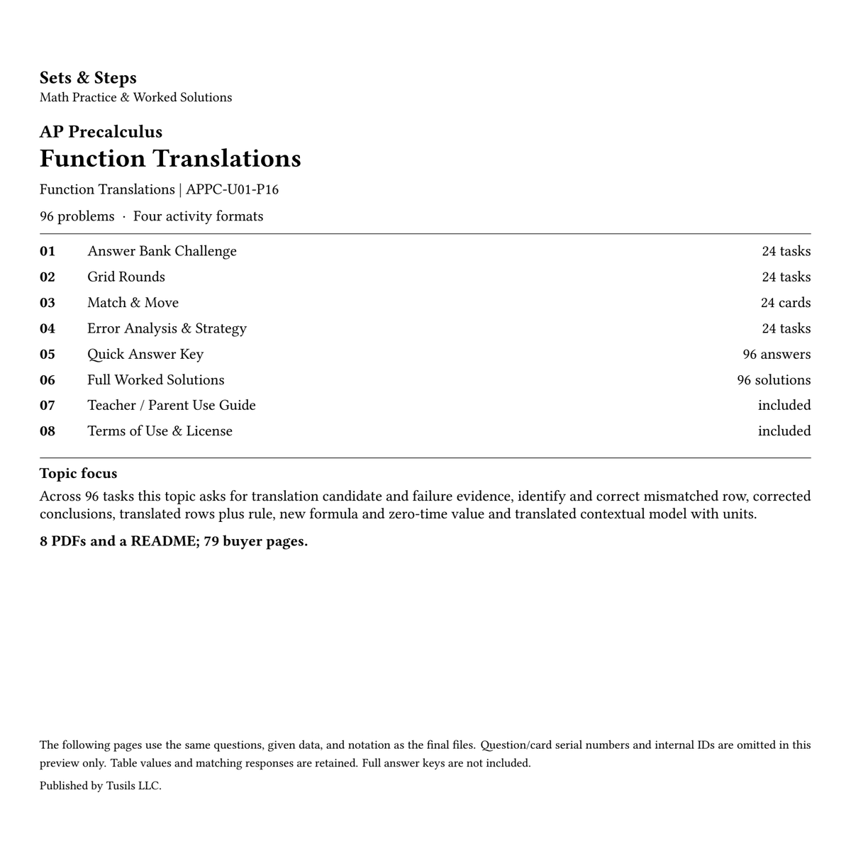 Function Translations | Precalculus | 96 Problems — 01_Cover.png