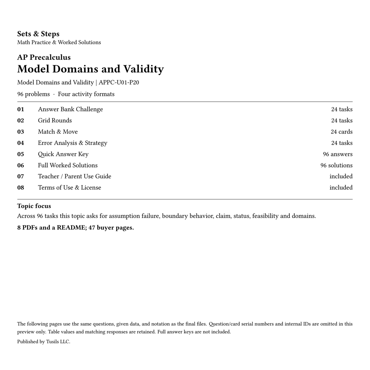 Model Domains and Validity | Precalculus | 96 Problems — 01_Cover.png