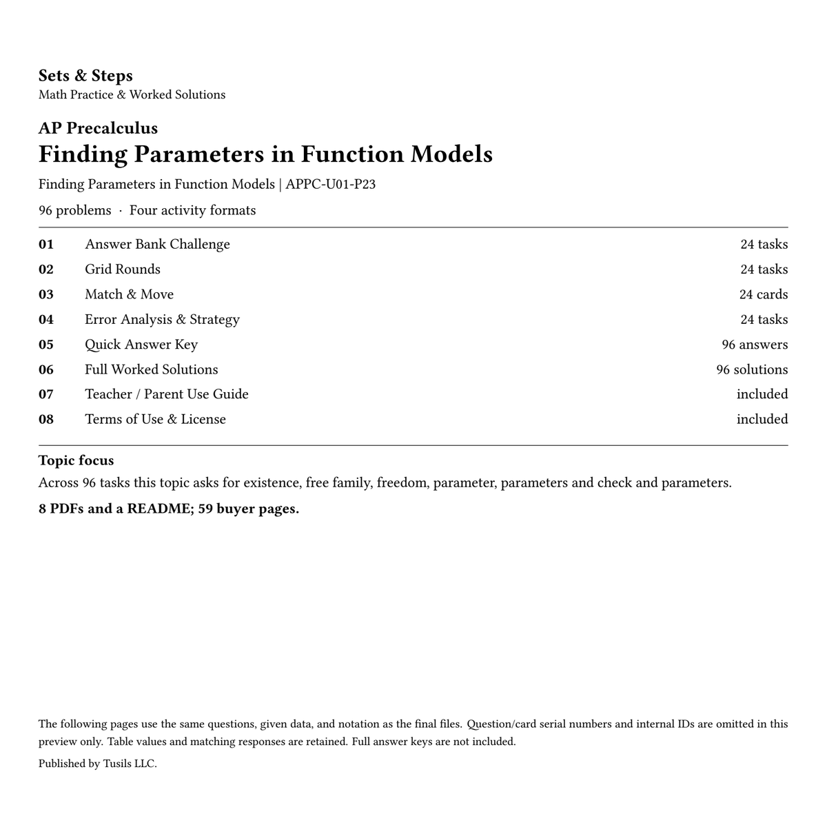 Finding Parameters in Function Models | Precalculus | 96 Problems — 01_Cover.png